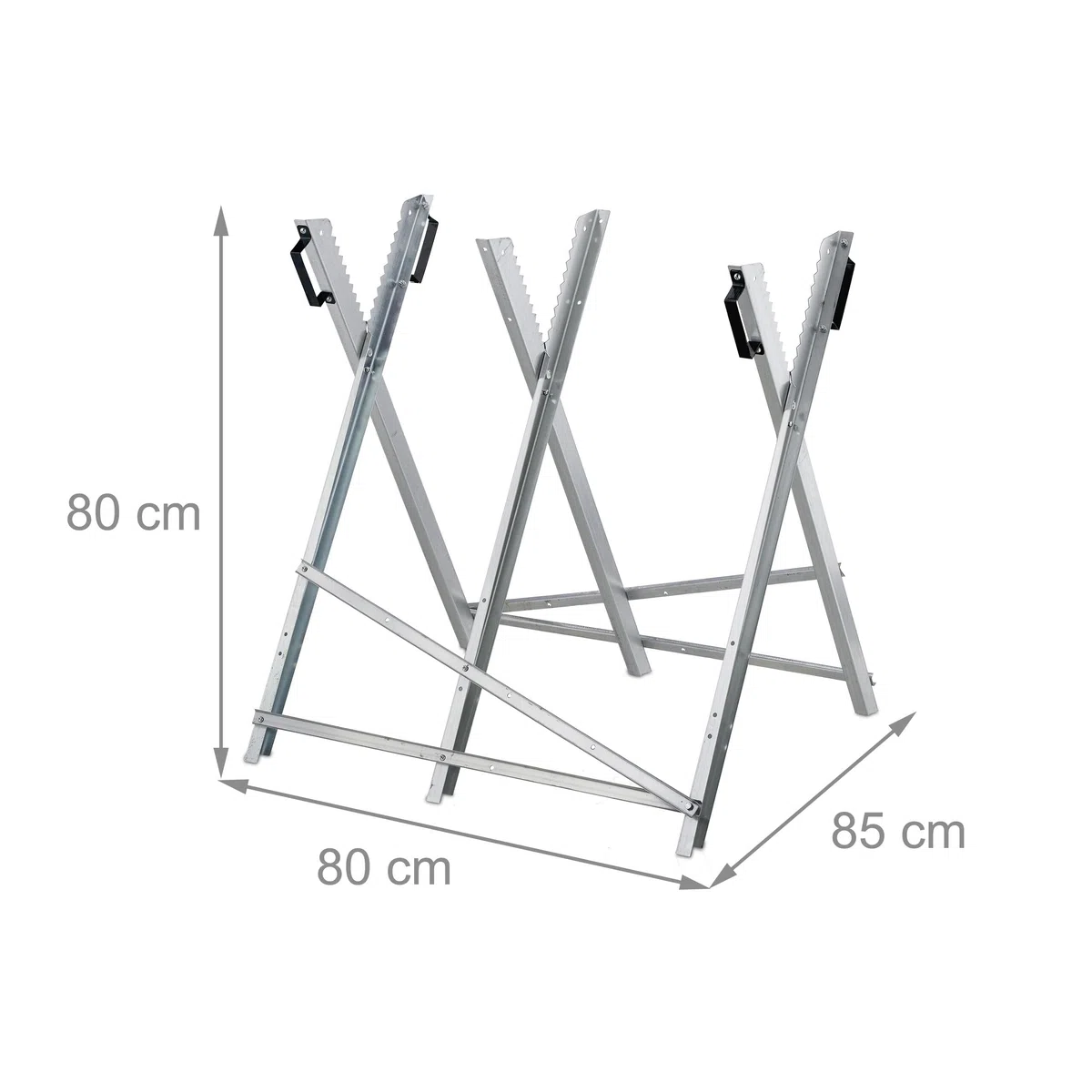 Relaxdays Chevalet de sciage, pour Couper Le Bois, Pliable, Support tronçonneuse, Acier, HxLxP: 80 x 80 x 85 cm, argenté