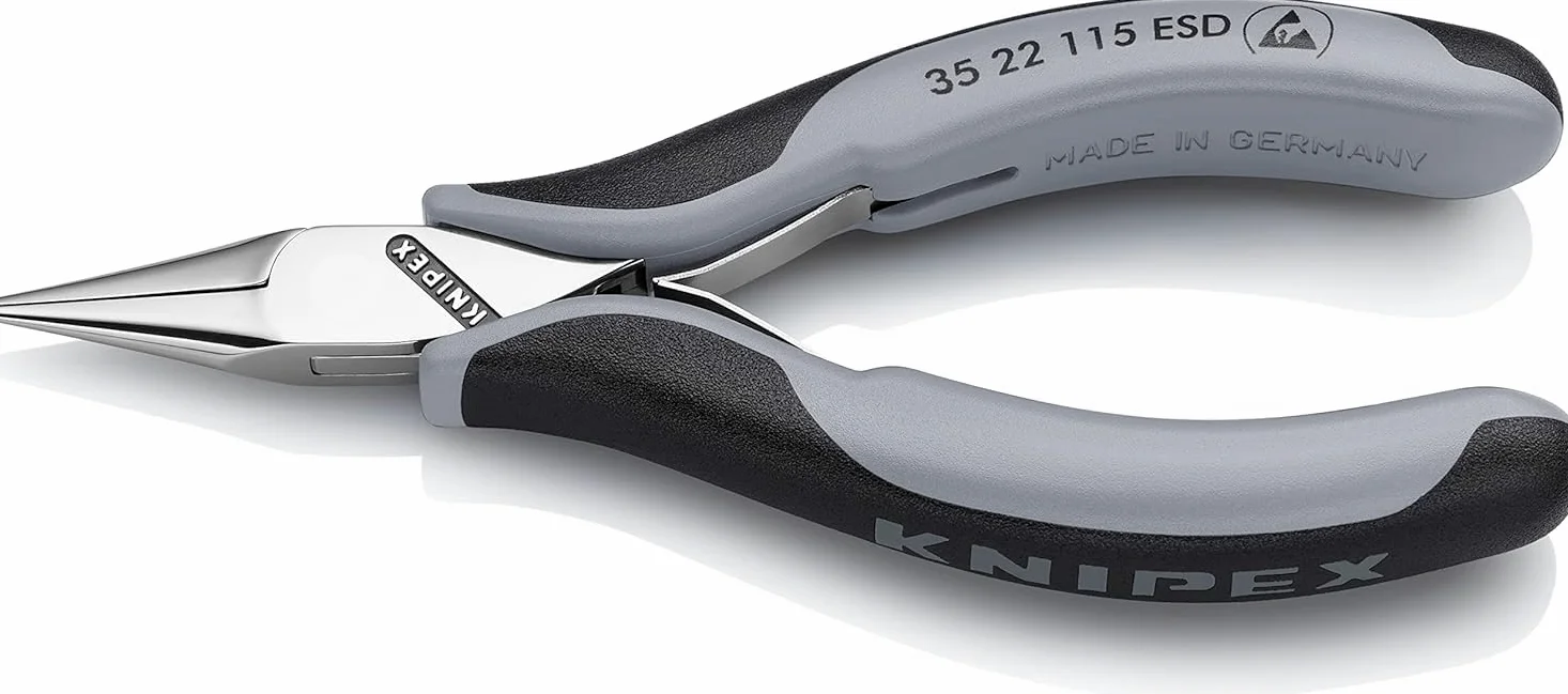 Knipex Pince de préhension pour l'électronique ESD avec charnière entrepassée avec poignées multimatières 115 mm, 35 22 115 ESD