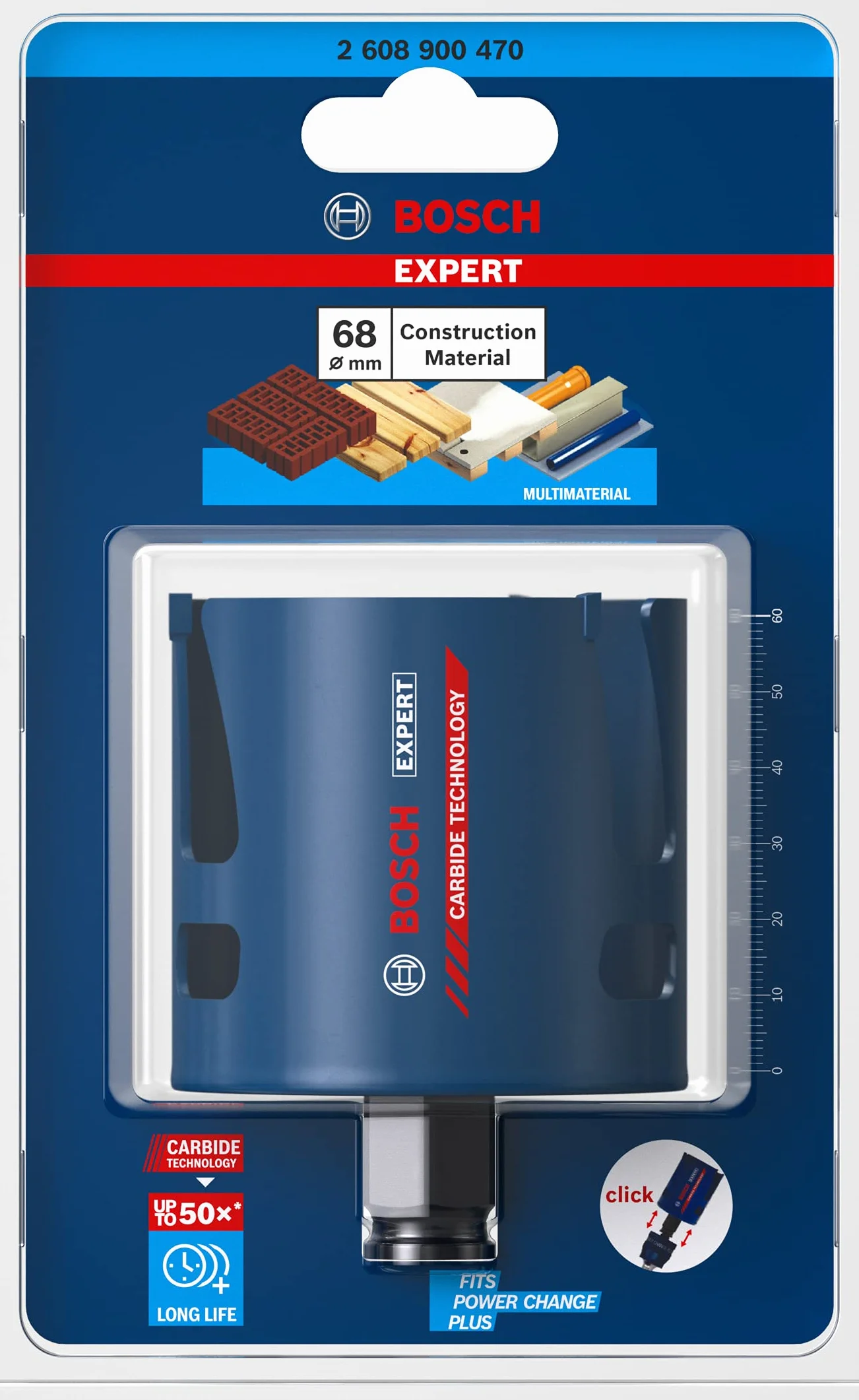 Bosch 1x Scies trépans EXPERT Construction Material (pour Bois résineux, Panneau aggloméré, Ø 68 mm, Professional Accessoire Perceuses/visseuses rotatives)