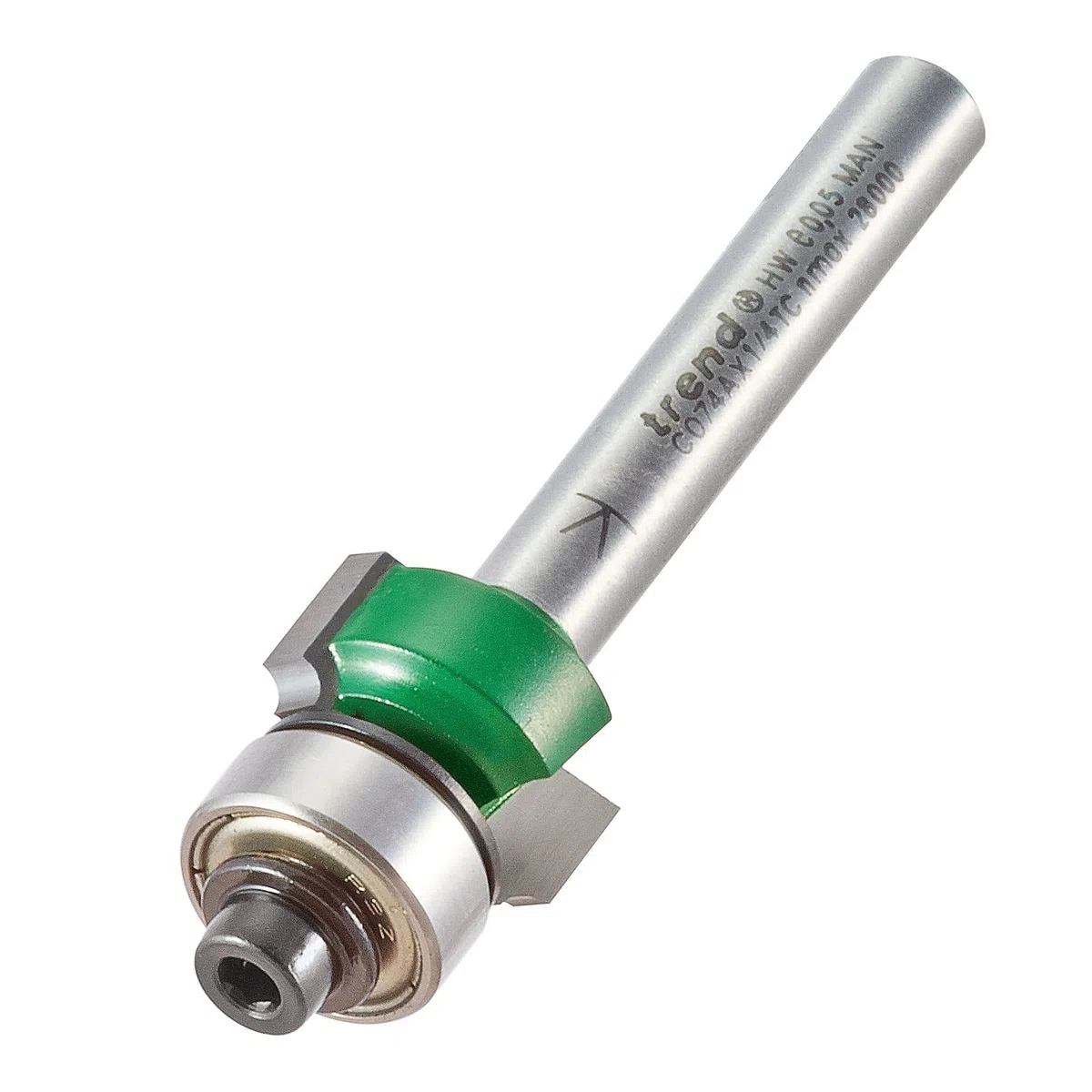 Trend CraftPro Fraise à Défoncer à Roulement Guidé à Arrondi, Queue de 1/4 Pouce, Rayon de 1,6 mm, Longueur de Coupe de 7,9 mm, Comprend Plusieurs Roulements, C074AX1/4TC