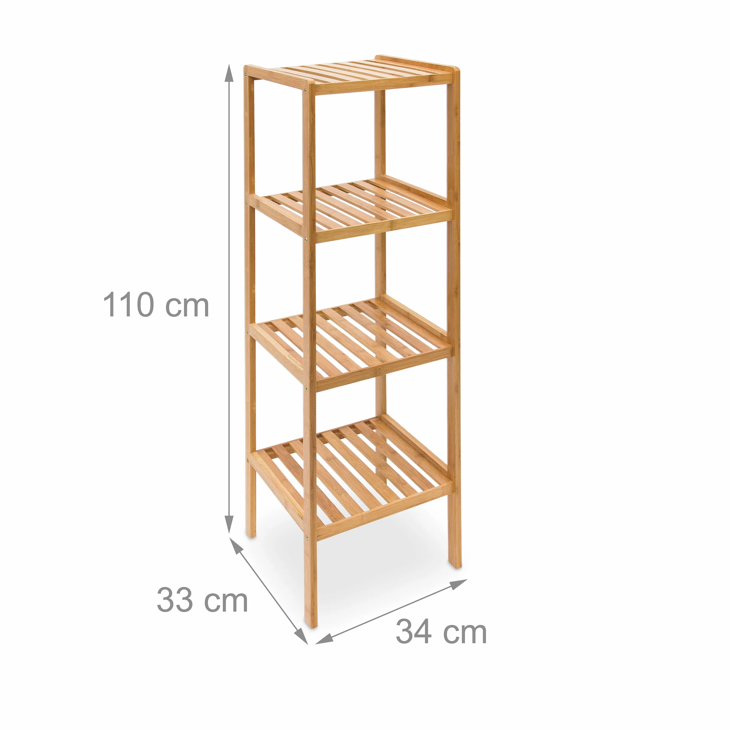 Relaxdays 10013497 Étagère en Bambou pour Salle de Bain 4 Niveaux 33 x 33 x 110 cm