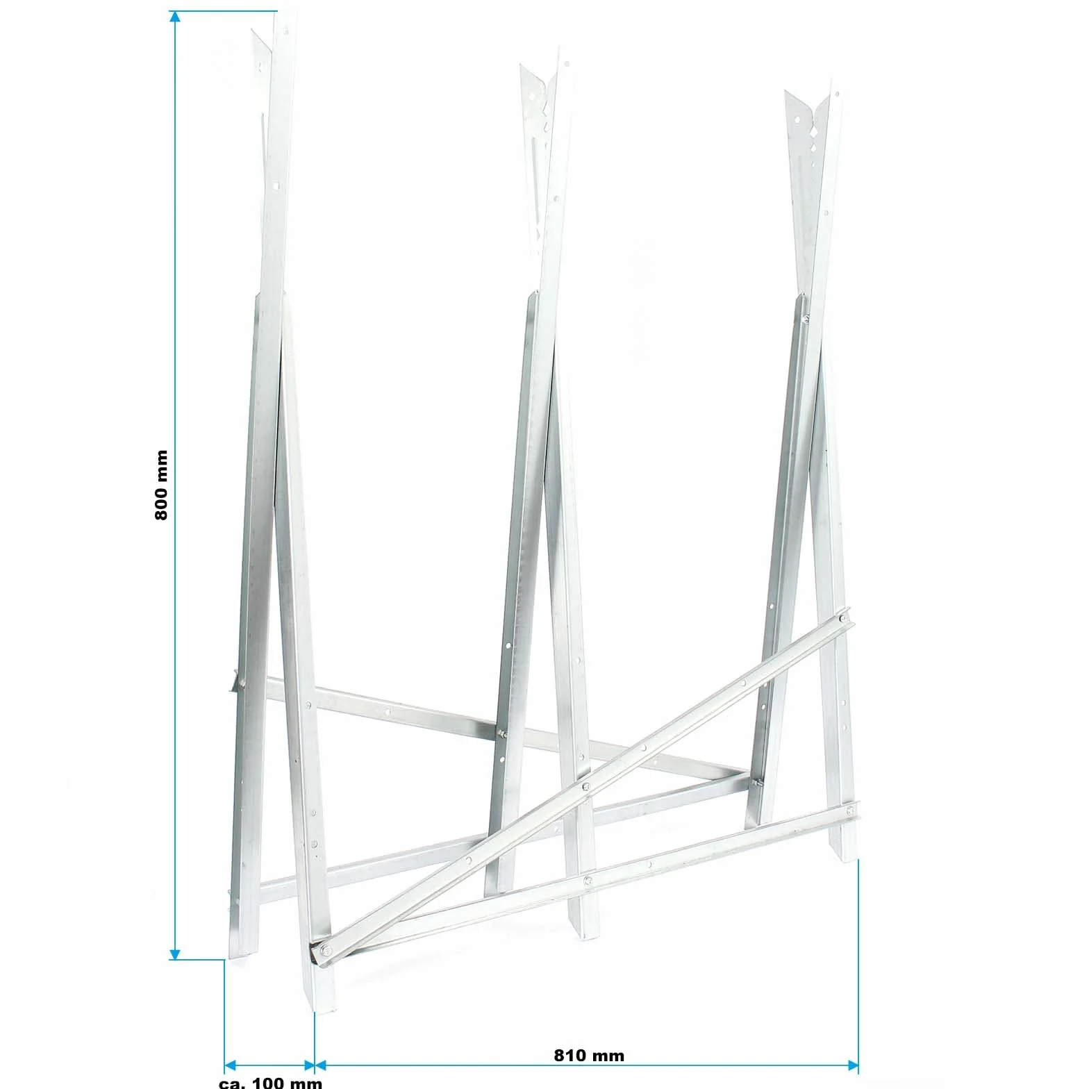 XPOtool Chevalet de sciage pliant porte bûche – 790 x 810 x 800 mm – Capacité 100 kg – en Acier galvanisé – avec Denture et 3 Support-bûches – Tréteau tronçonnage Scie Tronçonneuse Bois chauffage