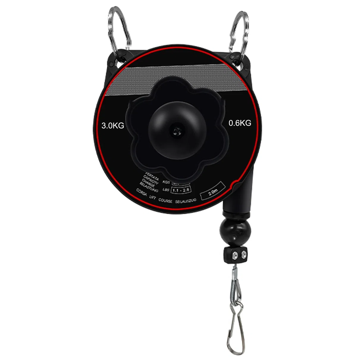Équilibreur à ressort, support d'outil rétractable Équilibreur d'outils de 2 m de long avec crochet et câble métallique Équilibreur réglable Rétracteur Suspension Tenant l'équipement Noir pour les lig