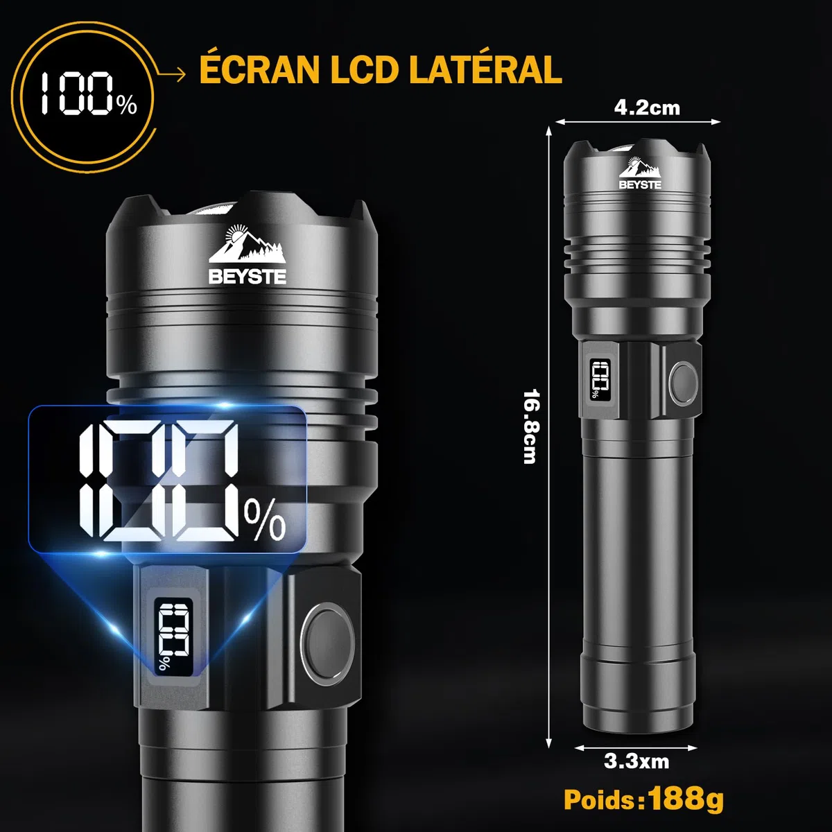 Lampe Torche LED Ultra Puissante, 1000000 Lumens Lampe De Poche, Lampe Torches Rechargeable USB, Lampe De Poche LED Ultra Puissante, Lampe Torche Tactique Longue PortéeIPX6 Étanche Pour Camping