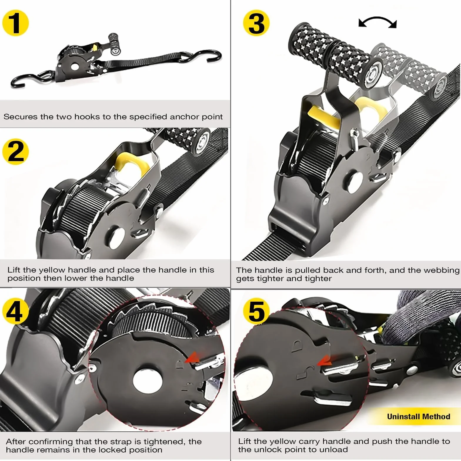 2 Pièces Sangle Arrimage Moto a Cliquet Automatique, Sangle Guidon Voiture Moto, Sangles à Cliquer, Protection Maximale pour Voiture, Camion, Moto