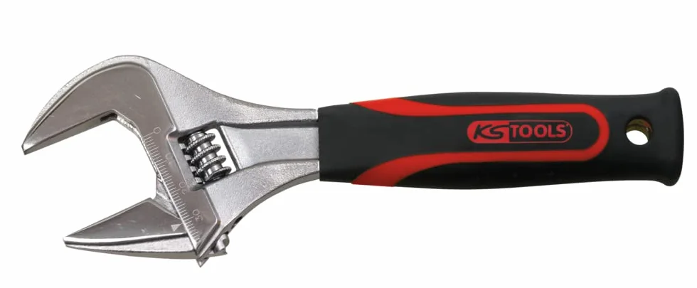 KS Tools 577.0202 - Clé à Molette à Ouverture Large avec Manche Bi-Matière, 8'' L.36 mm - Outillage Plomberie - Outil Polyvalent en Chrome Vanadium - Ultra Résistant - Vissage et Dévissage de Boulons