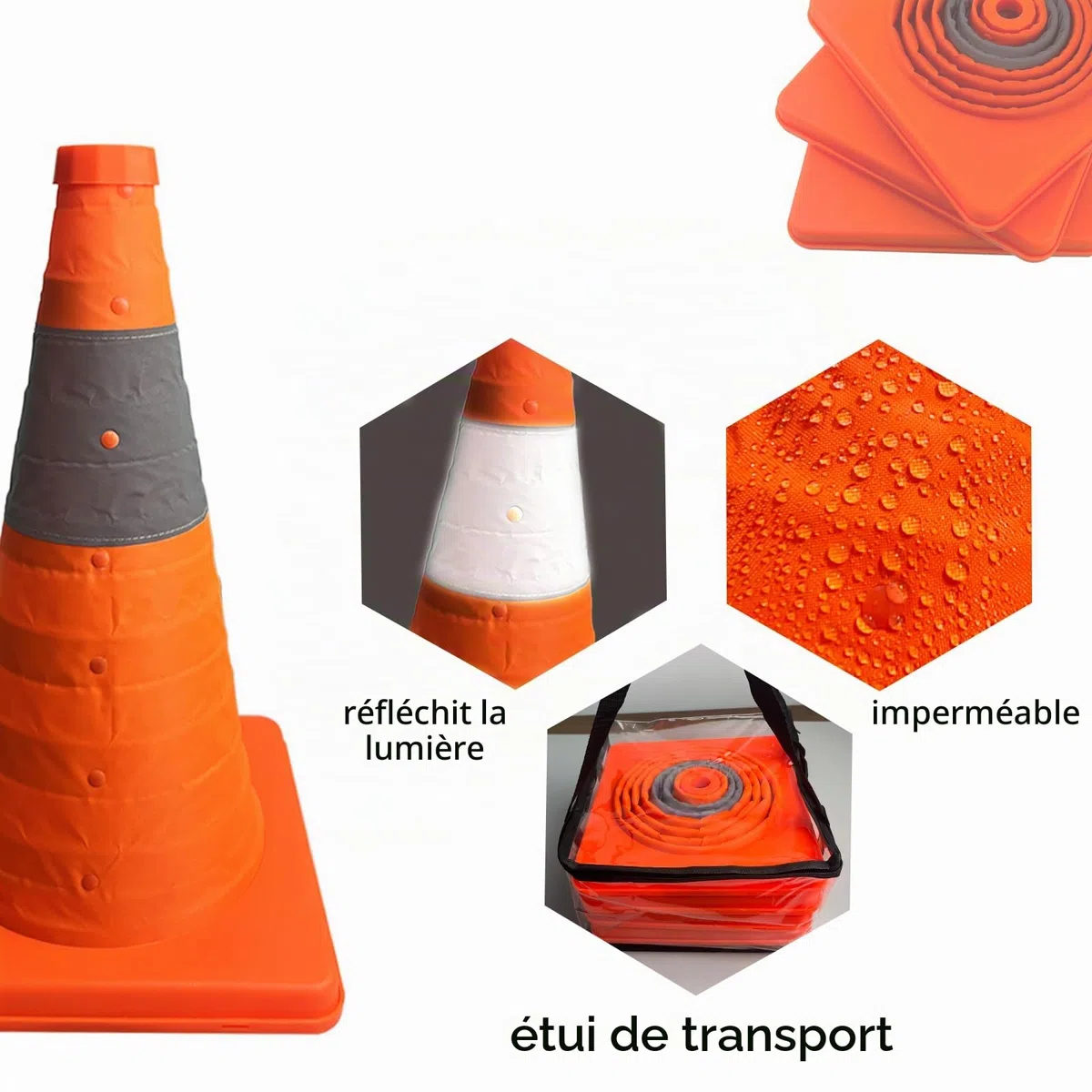 15.7inch / 40cm cône de trafic Pliable, 4 pièces Pop-up cône d'avertissement réfléchissant, utilisé pour Le stationnement temporaire, la Construction routière et Le contrôle d'activité