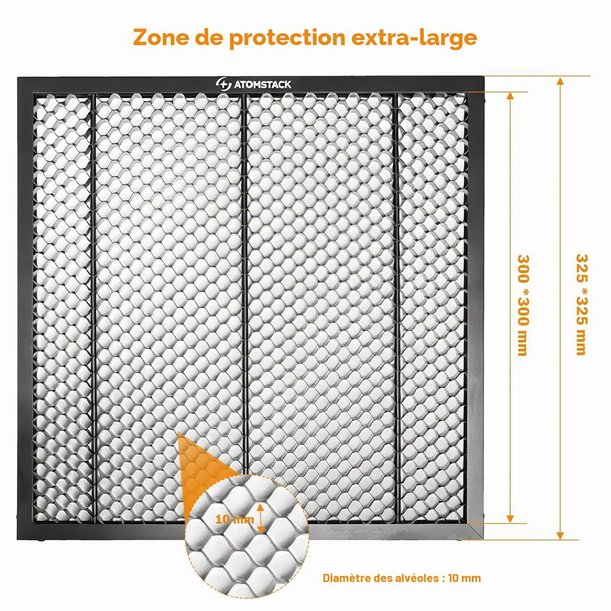 ATOMSTACK F2N Plaques laser en nid d'abeille, 300 x 300 mm, en métal, table en nid d'abeille, protection de table universelle pour machine à graver laser Swift CO2, diodes de CO2, dissipation de la