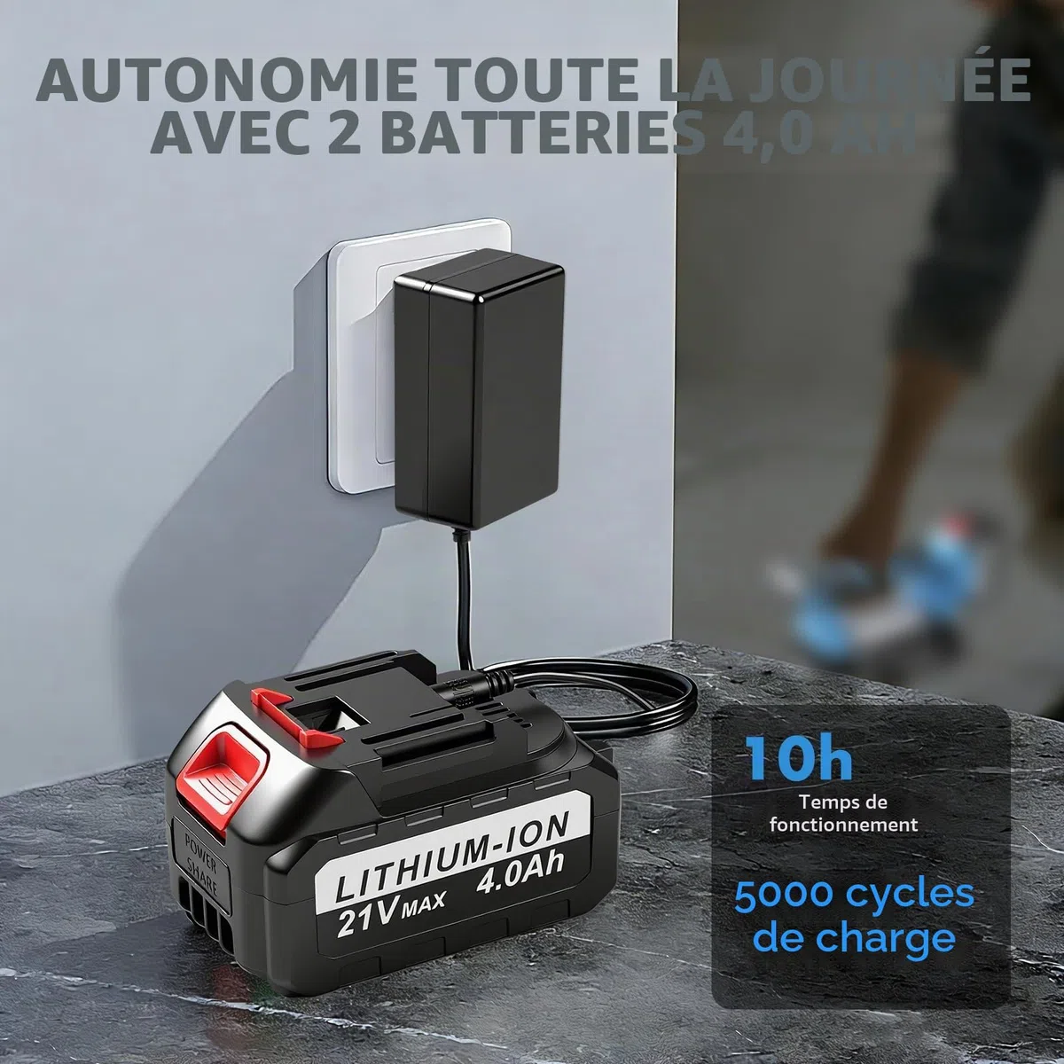 VOBOR 2 en 1 Ventouse Vibreur Carrelage Sans Fil, Ventouse 25 x 15 cm, Capacité d'Adsorption de 200kg, 9 Vitesses, Vntouse Carrelage avec 2x Batterie au Lithium, pour Verre/Bois/Ciment