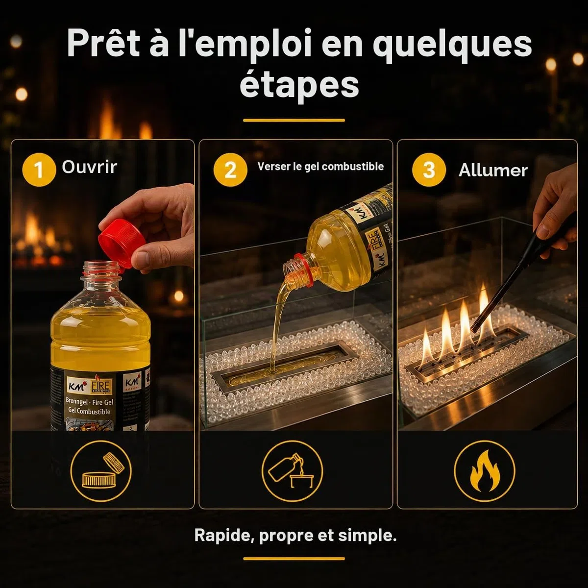 Lot de 12 bouteilles de 1 L de gel combustible inodore pour barbecue, cheminée, pots à feu et fondue – Allume-feu propre et sécurisé – Réf. 310