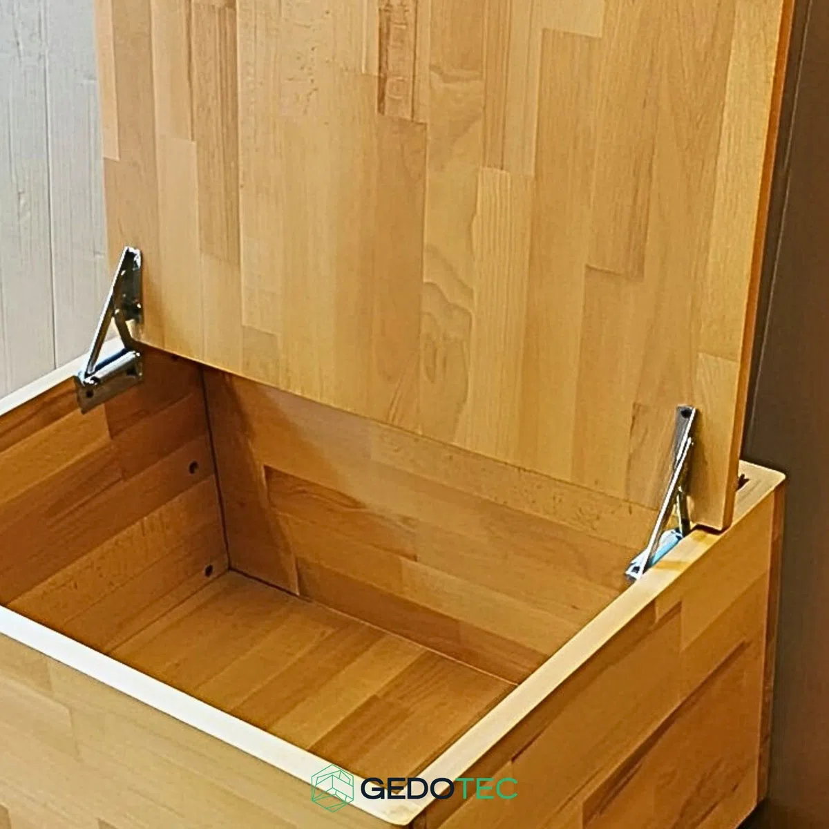 Gedotec Charnière de banc d'angle acier galvanisé | 1 paire (gauche + droite) | Console rabattable pour assises en bois | Ferrure de banc-coffre à ressort | Poids de plateau jusqu'à 12 kg