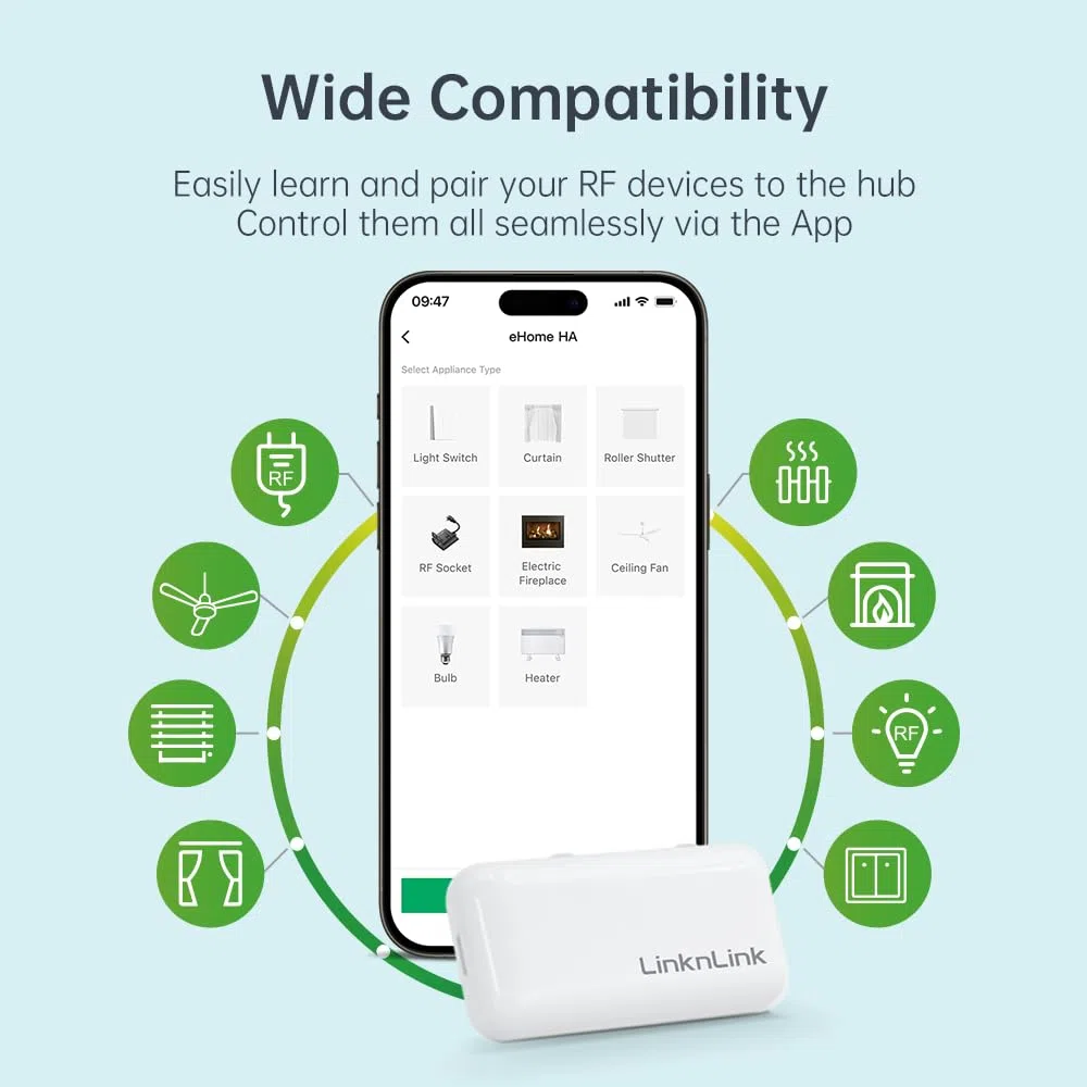 eHome HA Wi-FI Smart RF Télécommande Universelle, Contrôleur RF pour Interrupteurs lumière, Ventilateurs Plafond, Moteurs Store, RF2MQTT Home Assistant, Compatible avec Alexa et Google Home