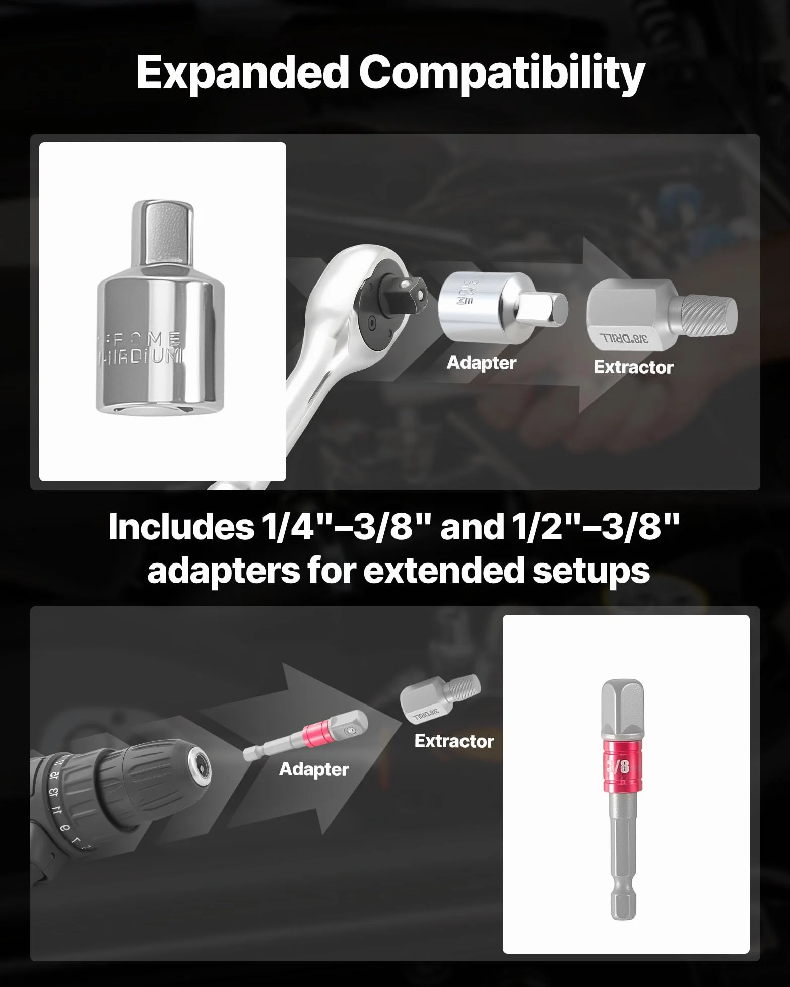 VEVOR Kit Extracteur de Vis Cassée 27PCs, Outils d'Extraction de Boulons Endommagés, pour Réparation Domicile Atelier, à Tête Hexagonale et Cannelures Multiples, avec Adaptateurs et Coffret Noir