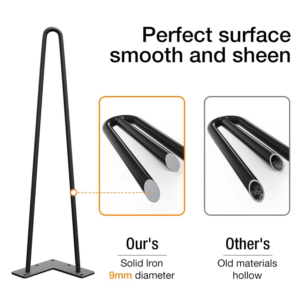 WINSOON 4pcs 40cm DIY Pieds de Table en Métal, Hairpin Legs, Diamètre 9 mm Pieds de Meuble pour Table Basse,Table de Salle à Manger