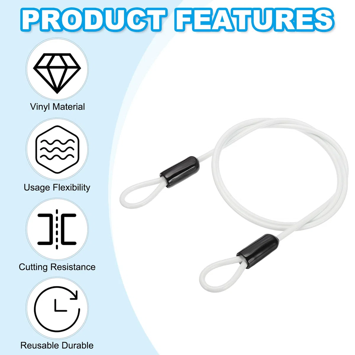 PATIKIL Câble en acier inoxydable avec revêtement en vinyle de 0,9 cm de diamètre avec boucles, 2 câbles métalliques flexibles de 1,2 m (119,4 cm) pour éclairage de scène extérieur, verrou de bagages