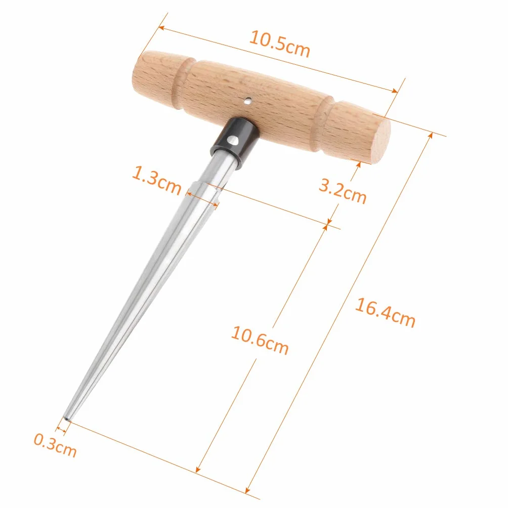 Alnicov Alésoir conique en bois à main avec poignée en T, 4 chanfreins cannelés, outil de coupe pour guitare