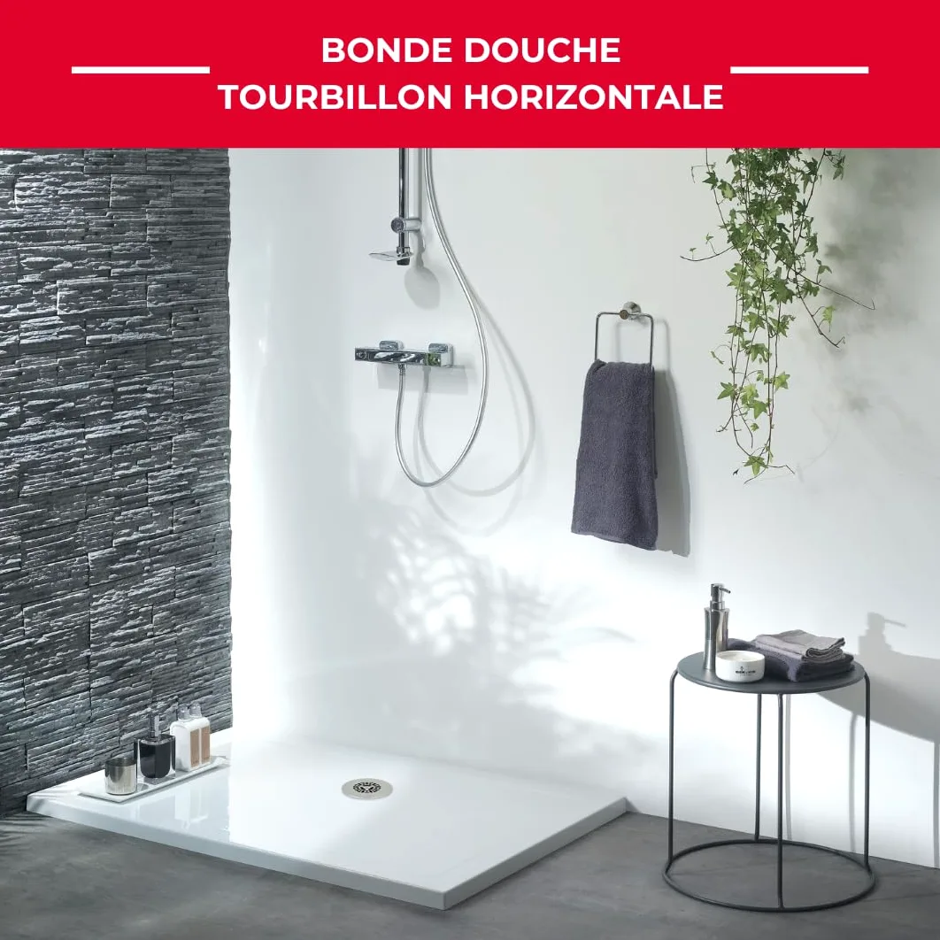 Wirquin 30723745 Bonde de douche Tourbillon Ø90 chromée avec grille inox et sortie horizontale