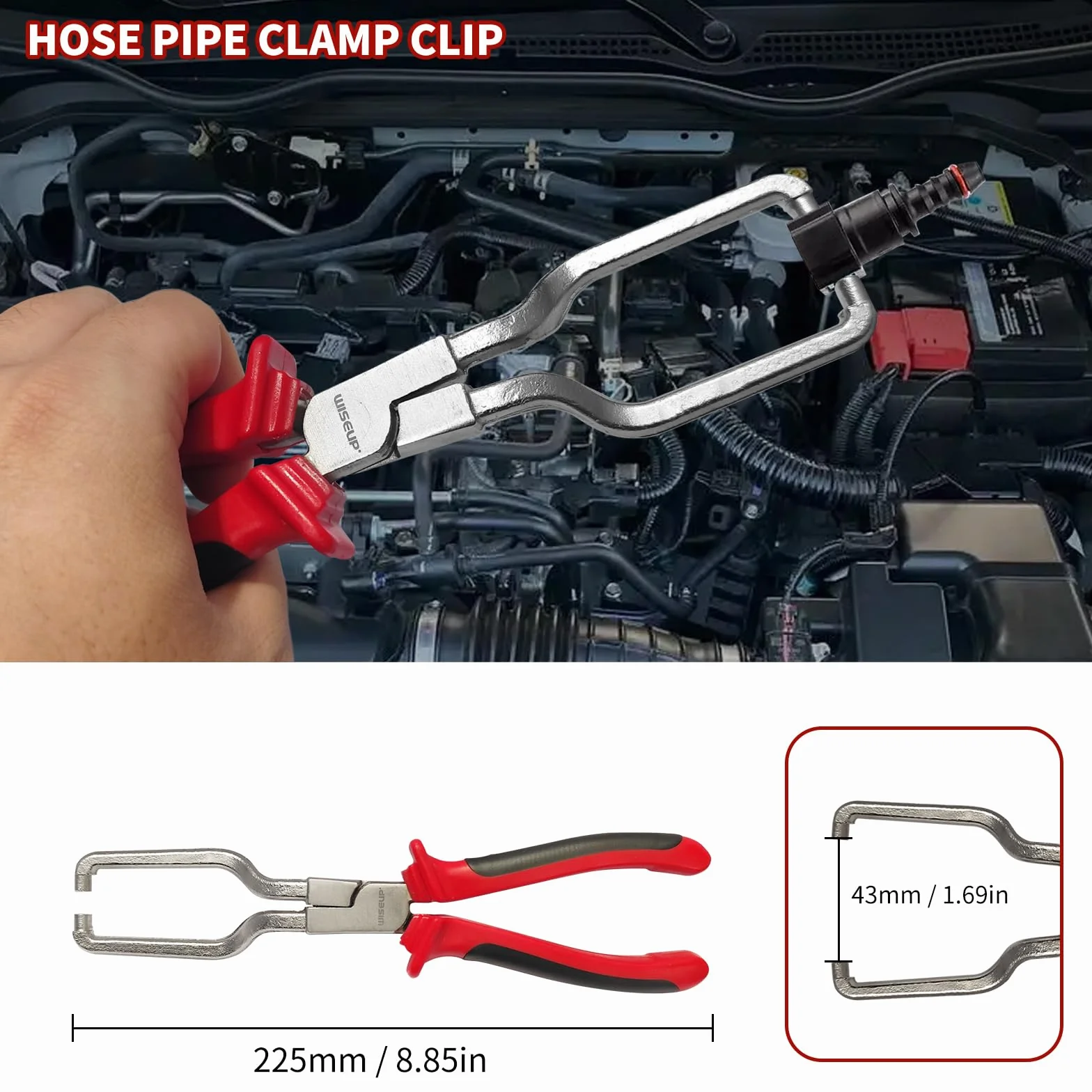 WISEUP Pince pour Tuyau de Carburant 8 en 1 - Déconnexion Électrique, Retrait de Tuyau, Goupille Poussoir, Étrier de Filtre à Carburant de 22,9 cm pour Entretien Automobile