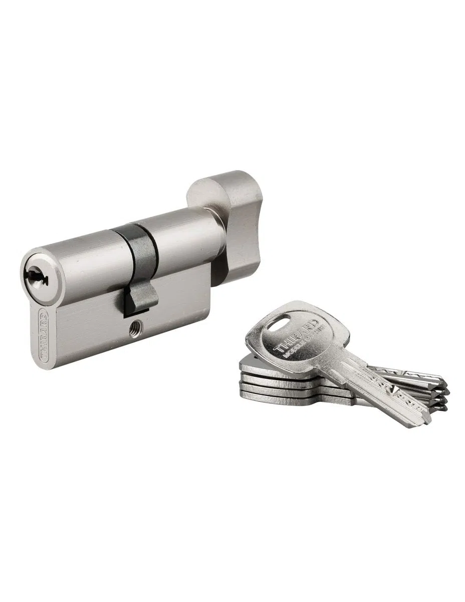 THIRARD Cylindre à Bouton Trafic 6, 30 x 30 mm, Anti-perçage, Nickel, 5 Clés