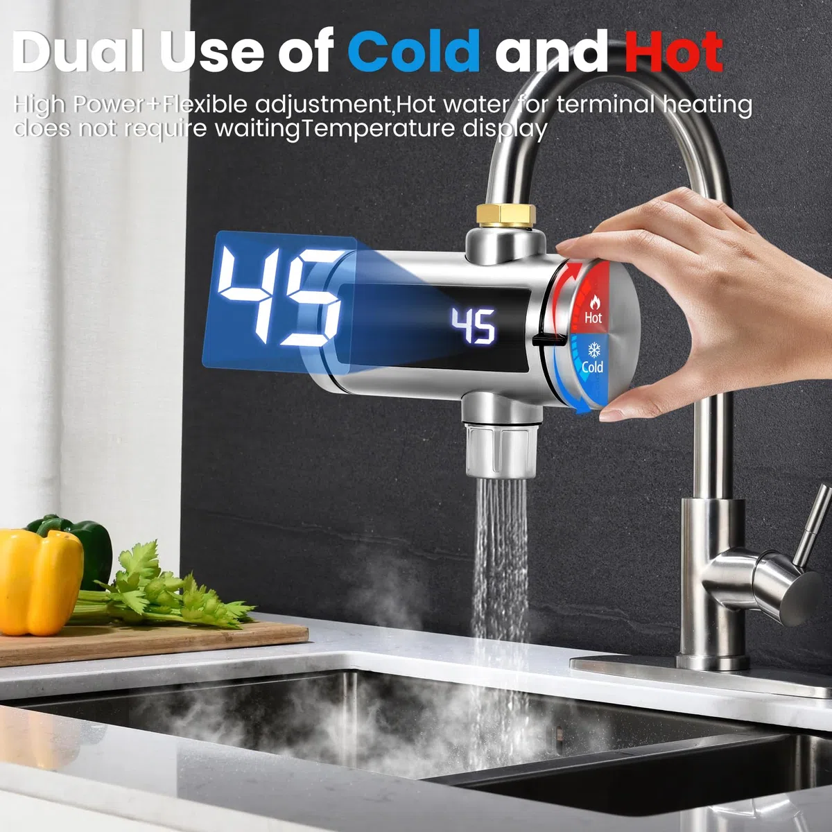 Chauffe-eau universel en acier inoxydable avec affichage de la température LED, mini chauffe-eau pour robinet de cuisine