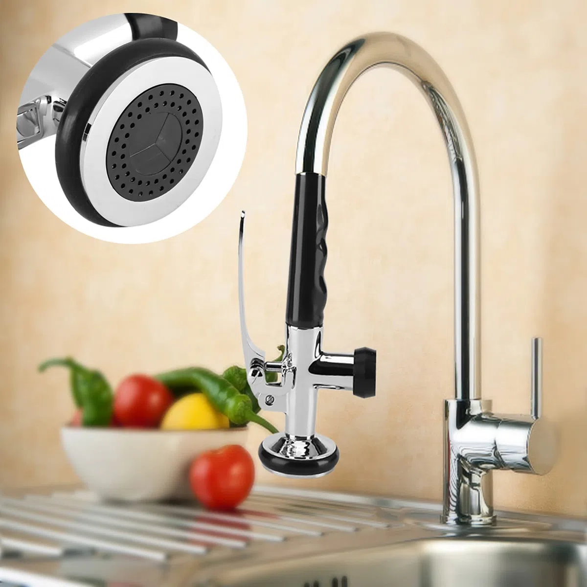 Bec Douchette à de Cuisine pour Lavabo, Robinet de Lavabo Compact en Inoxydable Pommeau de Douche pour Cuisine Industrielle Filtre Autonettoyant pour Evier d'hôtellerie Remplacement