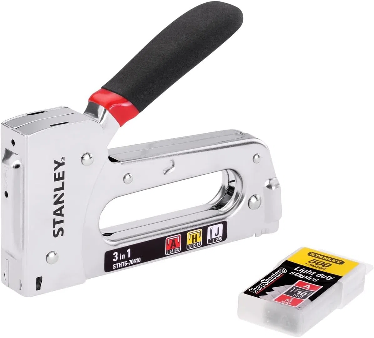 STANLEY Stht6-70410 Agrafeuse 3 en 1 Tr120 Corps Acier - magasin métal avec Guide-Agrafes Intégré - Système Anti-Bourrage - Poignée Soft Grip - Faible Angle d'enclanchement