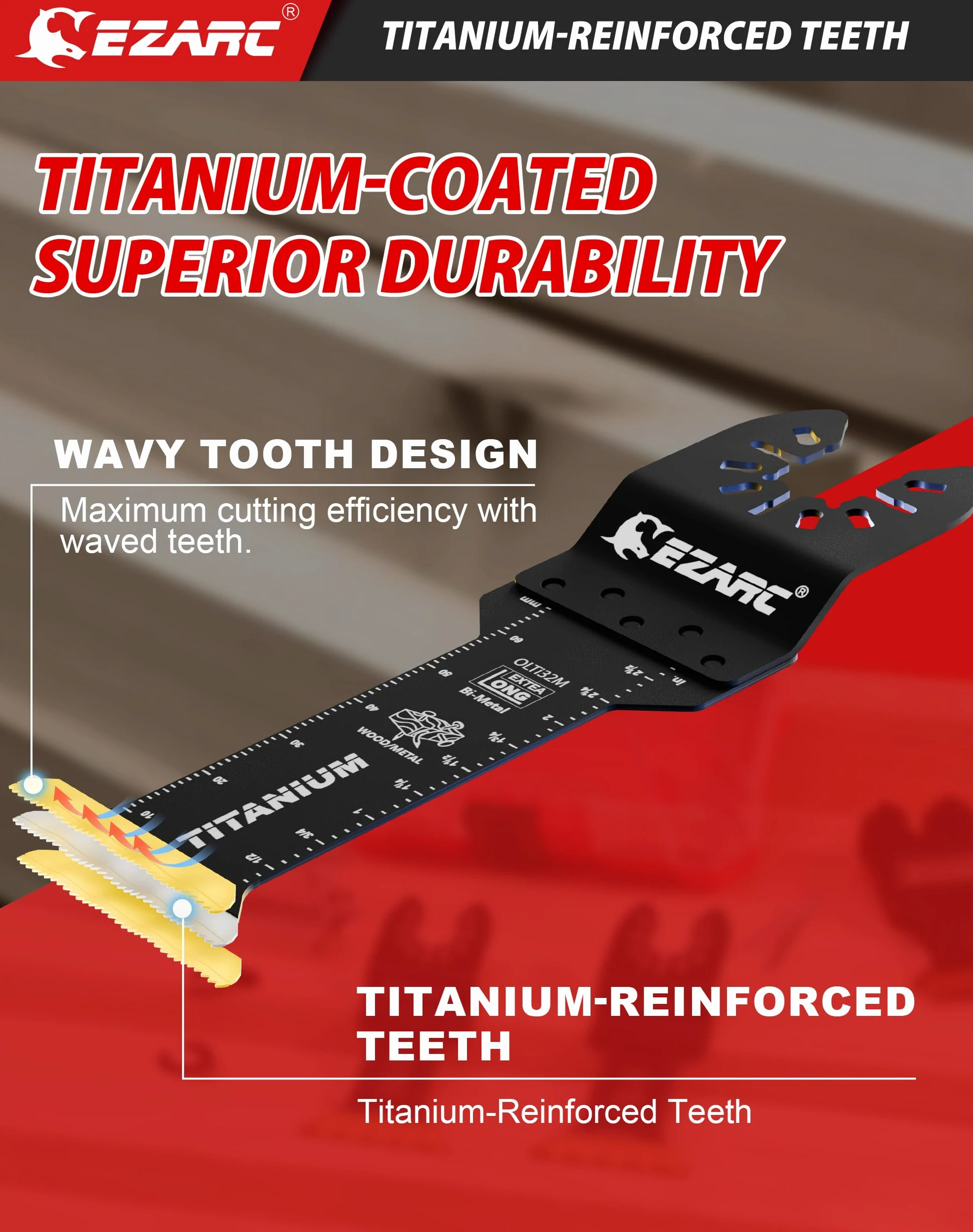 Lames de scie oscillante en titane EZARC, longueur standard et lames multitool oscillantes extra-longues pour la découpe de métal, de clous en bois, de vis, de plastique, lot de 12.