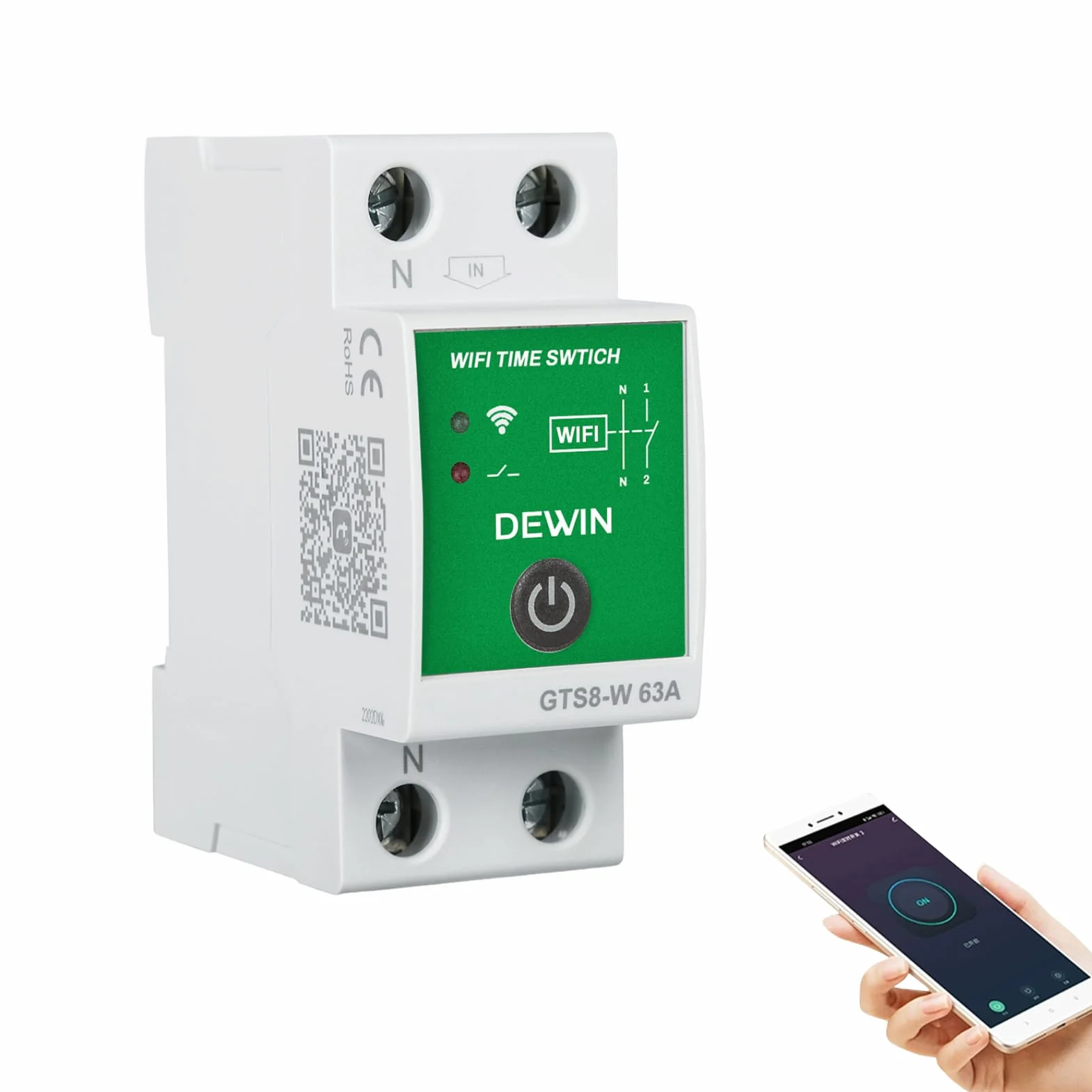 DEWIN Minuterie WiFi, minuterie Intelligente DIN Rail WiFi Interrupteur de Commande Tuya Interrupteur de Commande à Distance avec APP 2P 63A AC 230V