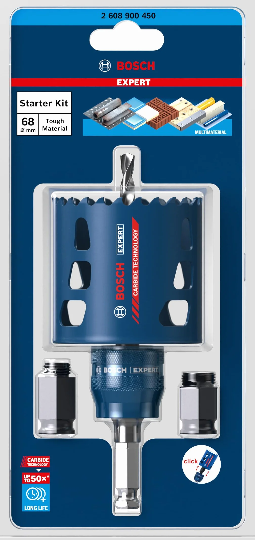 Bosch 1x Kit de démarrage pour scie trépan EXPERT Tough Material (pour Bois avec métal, Brique, Ø 68 mm, Professional Accessoire Perceuse/Visseuse à percussion, Visseuse)
