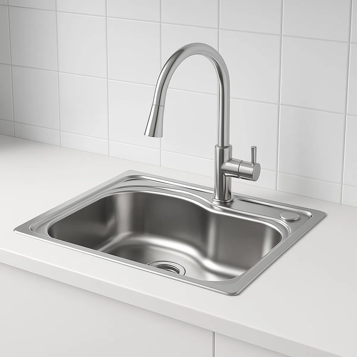 Évier de cuisine double en acier inoxydable - 1 bac et siphon (43 * 58cm)
