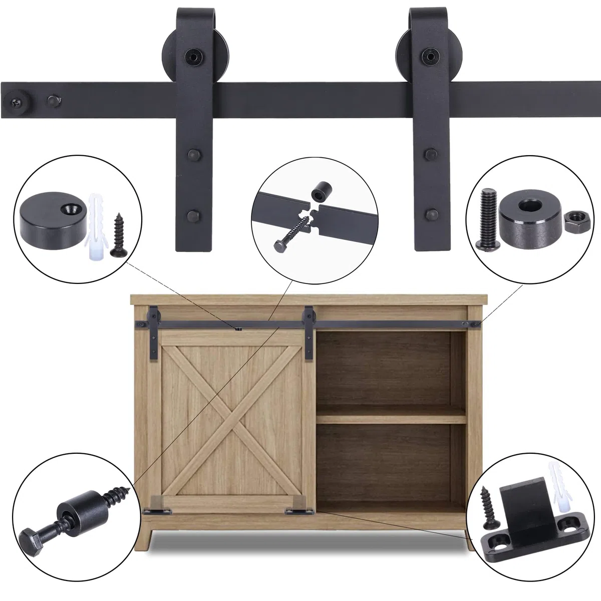 Kit de Rail pour Porte Coulissante 90cm/2,95FT - Mini Rail pour Placard, Système Simple avec Roulette pour Armoire de Rangement, Meubles TV