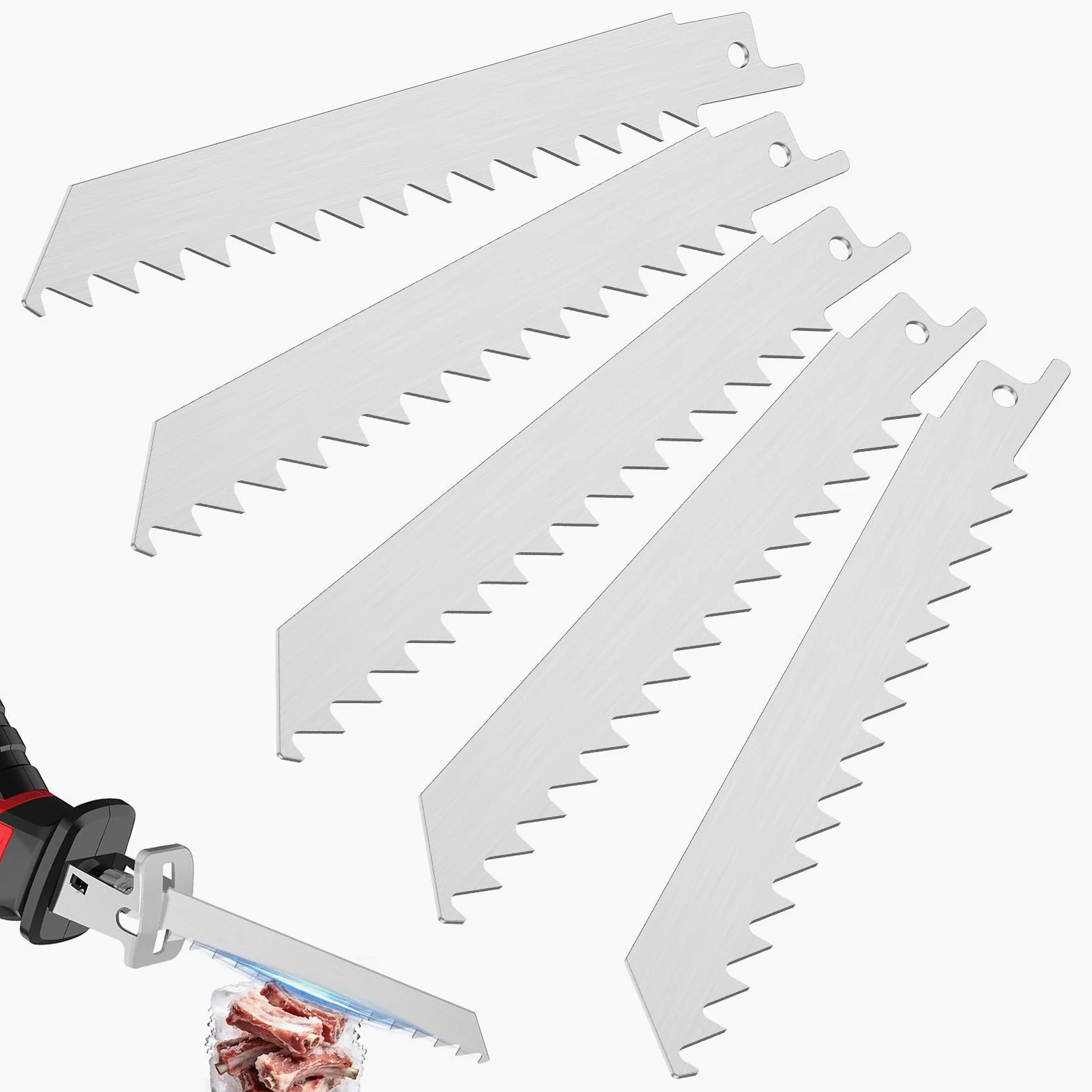 Lot de 5 lames de scie à os, 152 mm, en acier inoxydable, pour os et viande, pour couper le bœuf, la viande congelée, les os