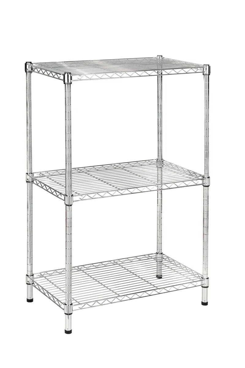 Floordirekt | Everest | Étagère de Rangement multifonctionnelle | Idéale pour la Cuisine, la Salle de Bains | Capacité de Charge : 70 kg par étagère | Chrome, 60 x 35 x 90 cm | 3 étagères