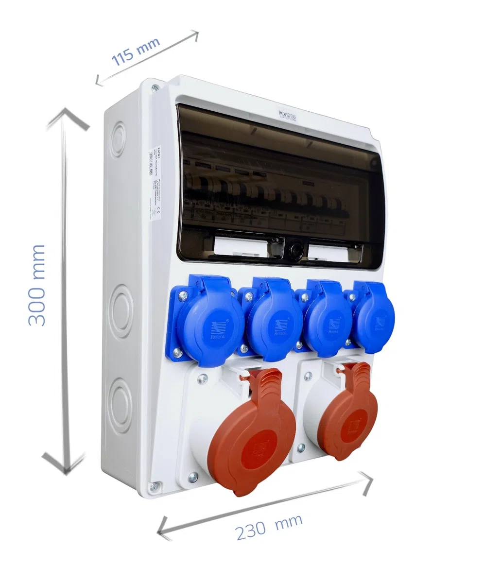RoadEu - Coffret de chantier Répartiteur électrique 16A 5P, prises 32A 5P, 4x prises 230V, avec disjoncteurs miniatures. IP44