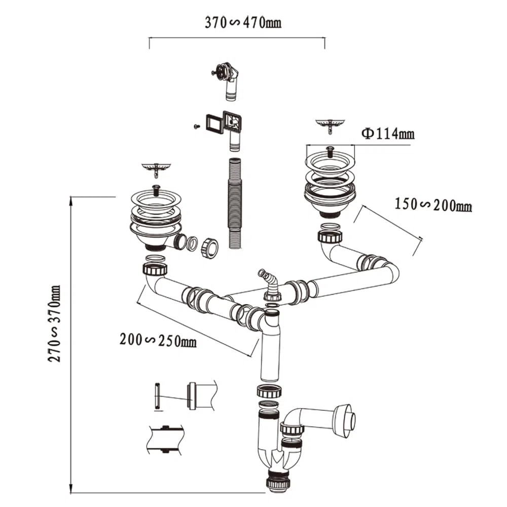 Talea Garniture de vidange double avec trop-plein, diamètre 114 mm, blanc, ensemble complet pour évier de cuisine, convient pour éviers avec une ouverture de 83–90 mm Z7008C029 (passage mural pour