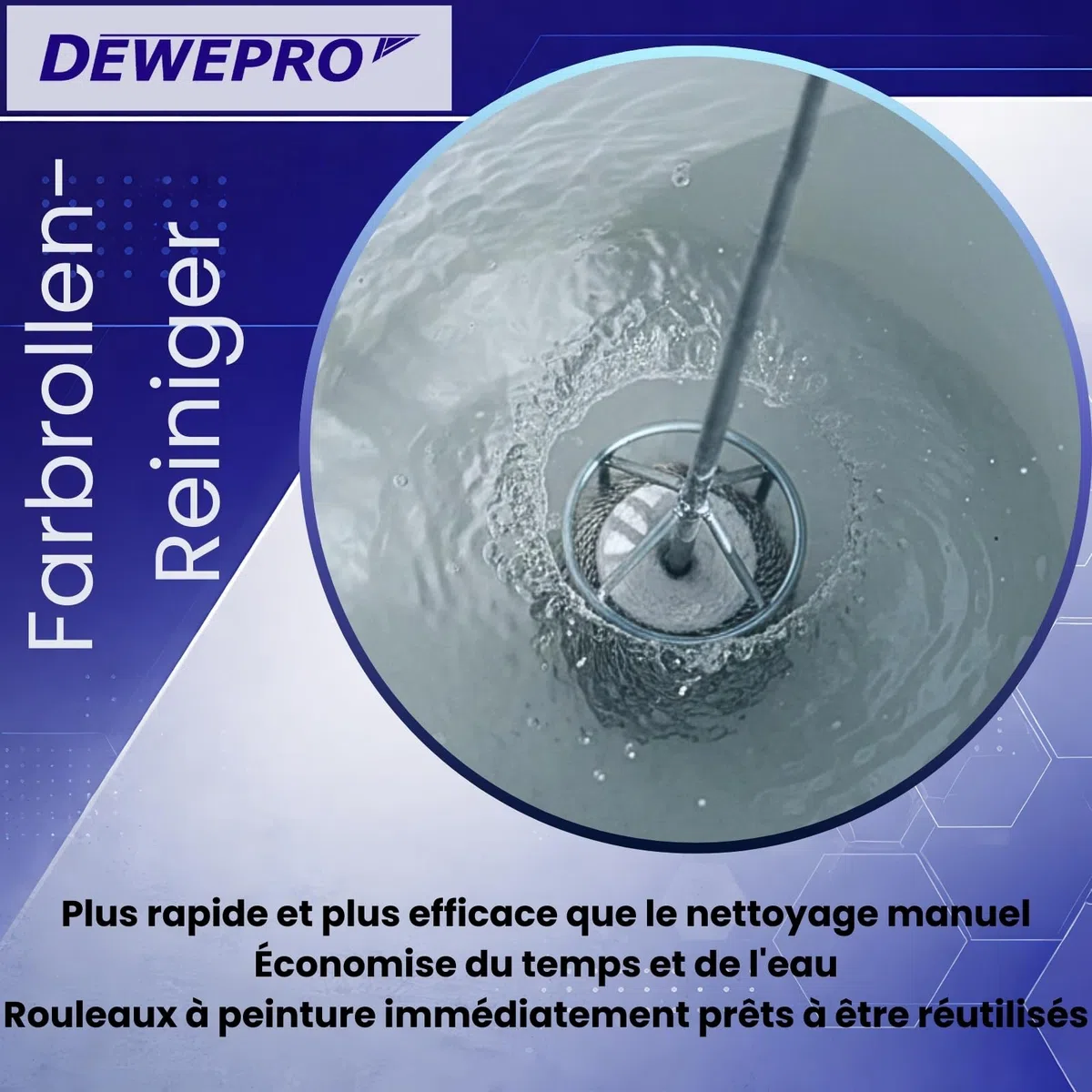 DEWEPRO Dispositif de nettoyage pour rouleau de peinture - Embout pour perceuses/visseuses sans fil pour un nettoyage facile des rouleaux de peinture