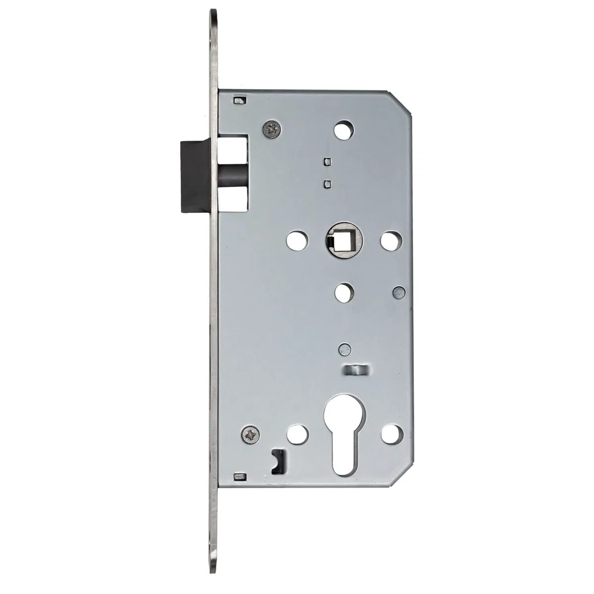 Serrure à larder FELGNER cylindre profilé | pour de porte en bois | Boîtier de serrure en tôle galvanisée + loquet en plastique | Têtière 20mm - axe 55mm - Din gauche et droite