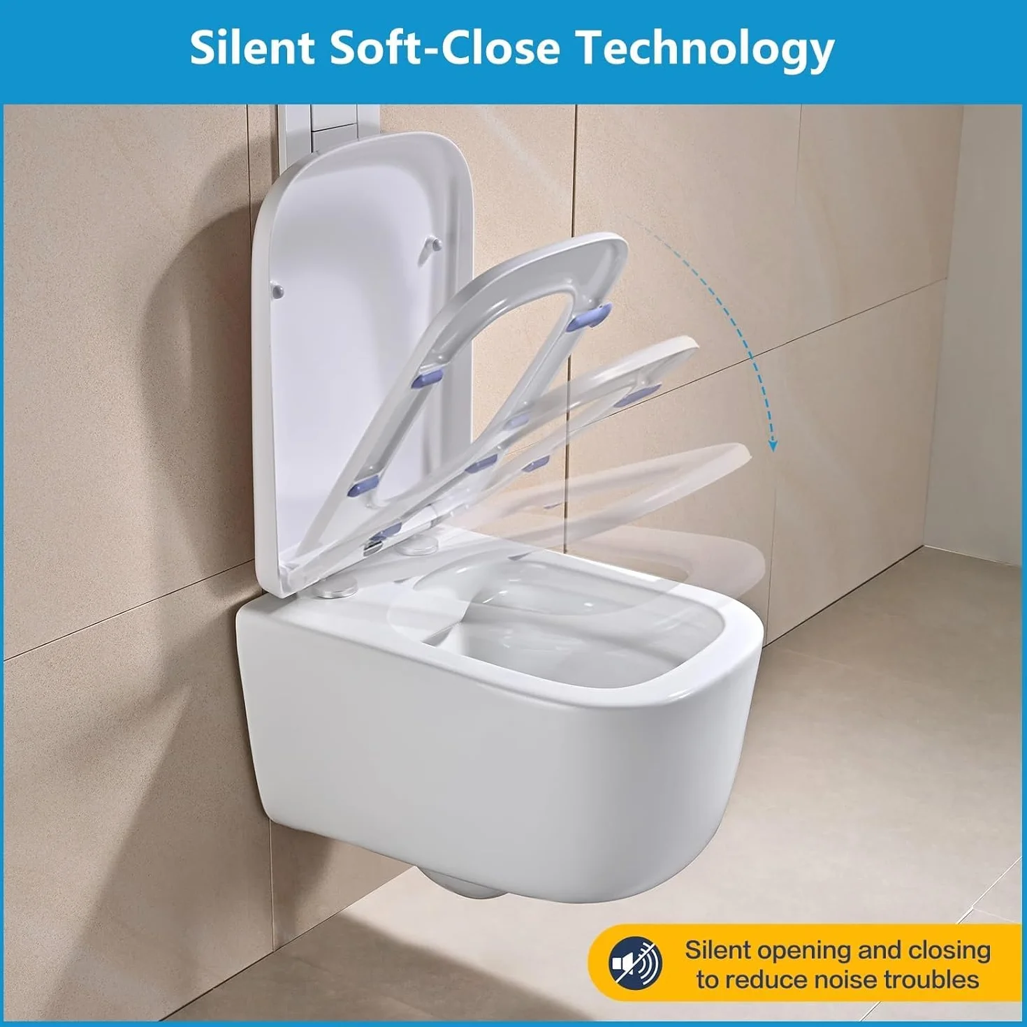 Abattant WC Forme carrée, YEAUPE PRO Cuvette Toilette avec Frein de Chute, Lunette WC Blanche, siège de toilette universel de forme carrée, testée jusqu'à 150kg,42,2 * 36,2 * 4,4CM