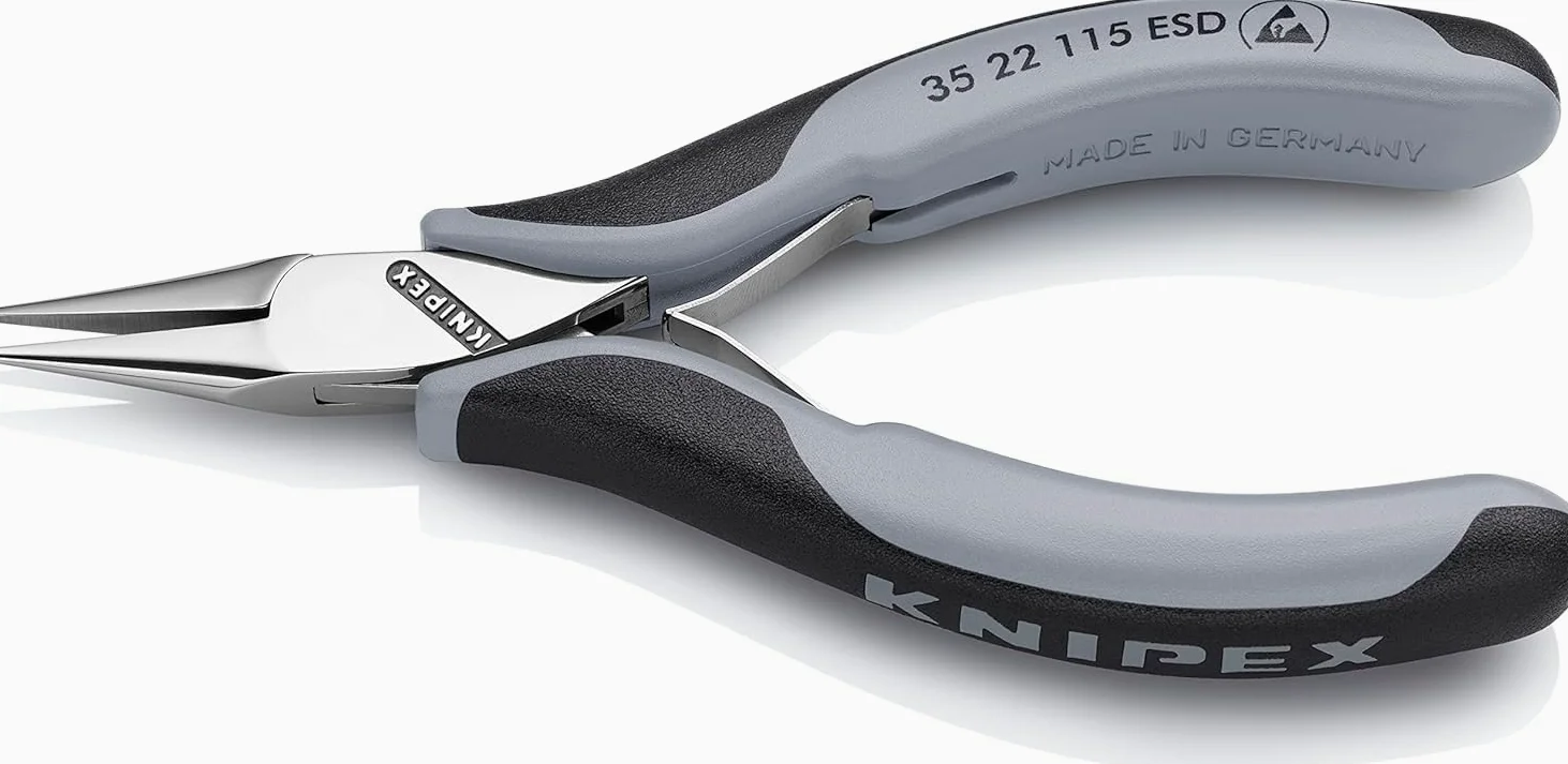 Knipex Pince de préhension pour l'électronique ESD avec charnière entrepassée avec poignées multimatières 115 mm, 35 22 115 ESD