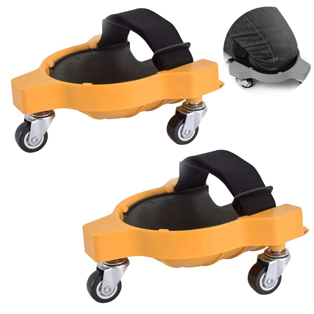 Lot de 2 genouillères robustes pour le travail - Avec roulettes - Capacité de rotation à 360 degrés - Sans soulever - Antidérapantes - Avec sangles réglables