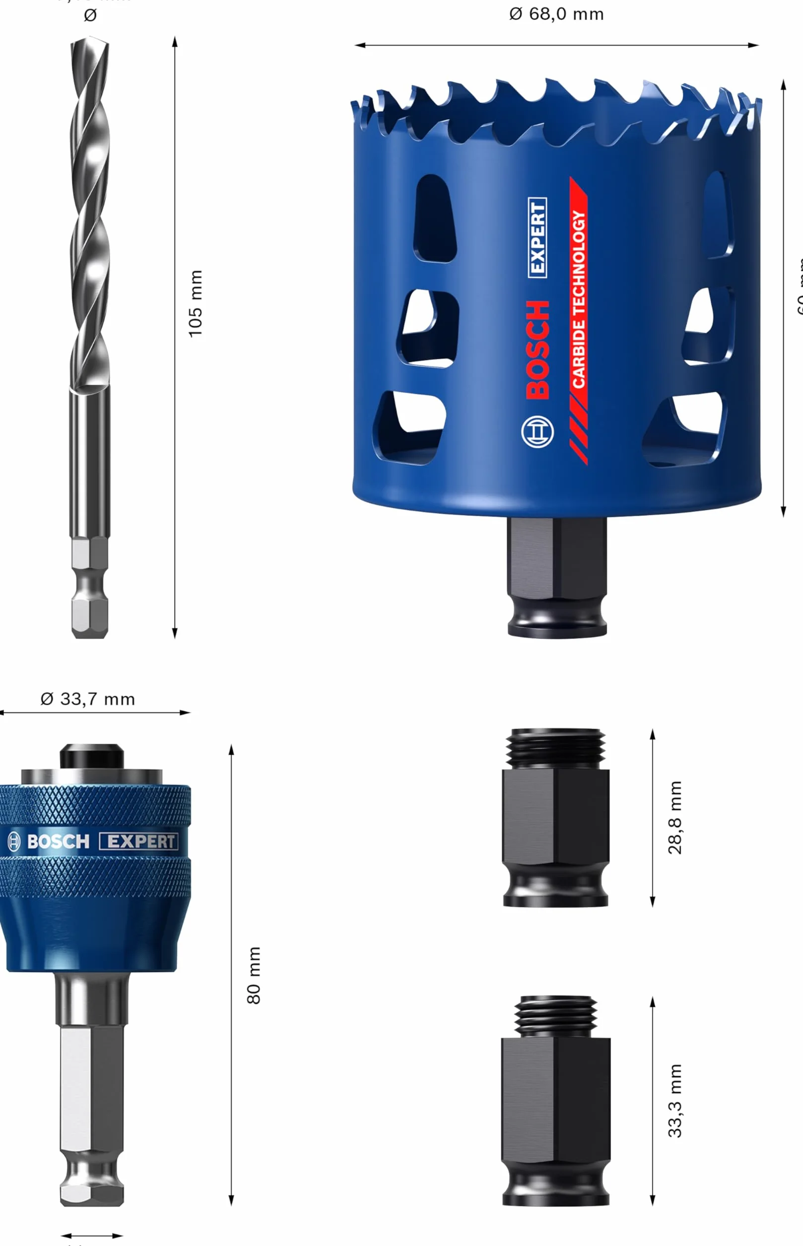 Bosch 1x Kit de démarrage pour scie trépan EXPERT Tough Material (pour Bois avec métal, Brique, Ø 68 mm, Professional Accessoire Perceuse/Visseuse à percussion, Visseuse)