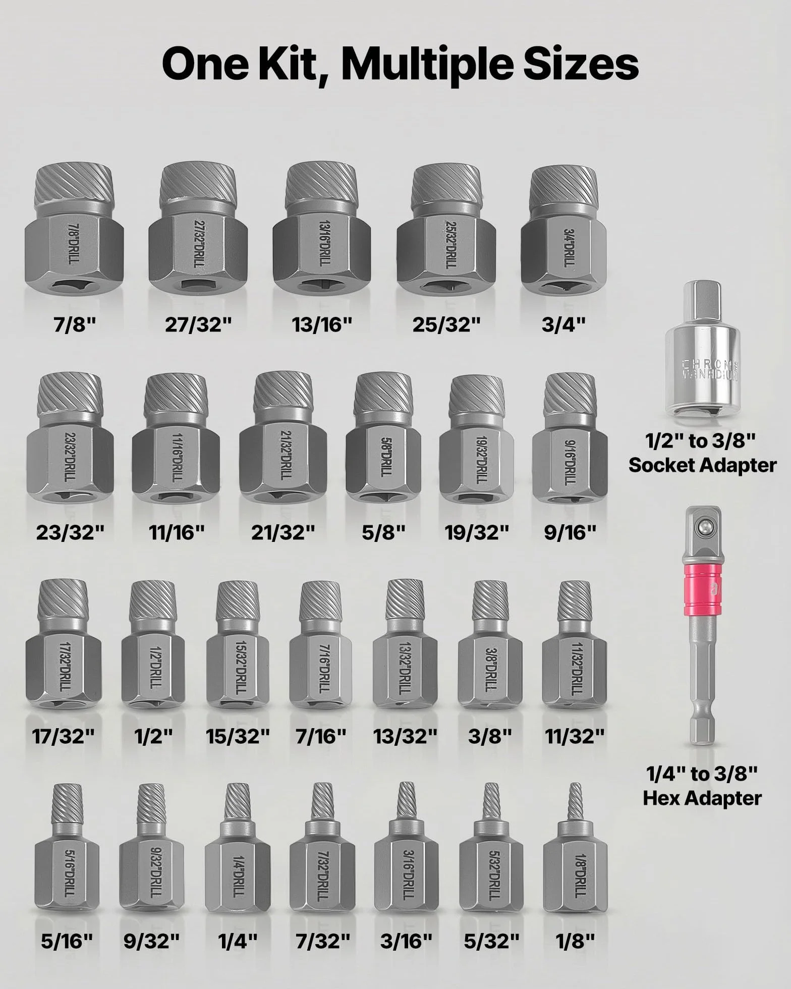 VEVOR Kit Extracteur de Vis Cassée 27PCs, Outils d'Extraction de Boulons Endommagés, pour Réparation Domicile Atelier, à Tête Hexagonale et Cannelures Multiples, avec Adaptateurs et Coffret Noir