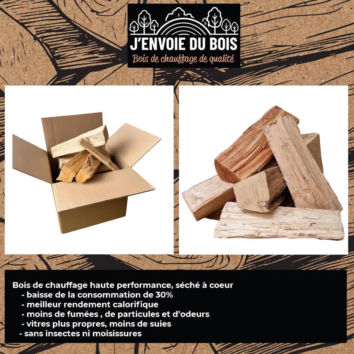 J'ENVOIE DU BOIS - Bois de Chauffage 30cm - Carton de 35 litres - Bûches Extra sèches (étuvées) - Poêle, Insert cheminée, brasero, Barbecue, Four à Pizza - Mélange Bois durs (hêtre, chêne, frêne)