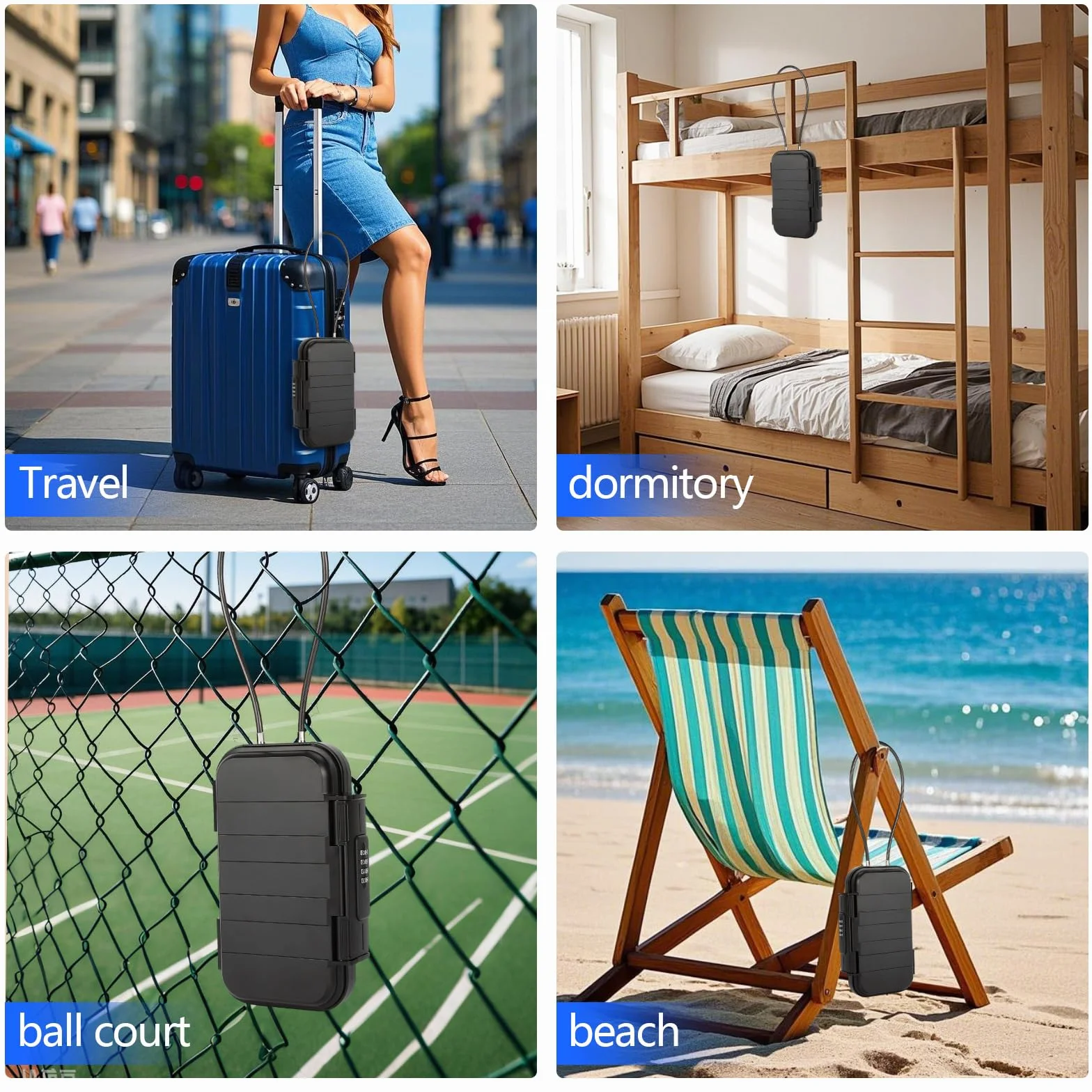 Portable Coffre-fort Étanche et Sécuritaire avec Câble Métallique Amovible, Boîte à Cadenas pour Clés de Voyage ou Bureau