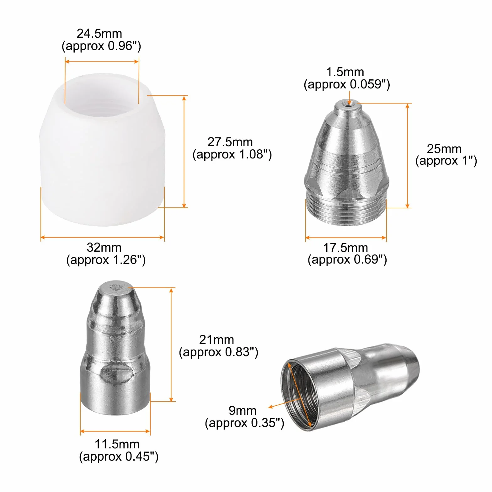 QUARKZMAN 40 Pièces Kit De Consommables P80 Pour Chalumeau Plasma Comprend Nozzles, Électrodes Et Shroud Cups, Nozzle Tip 1.5mm