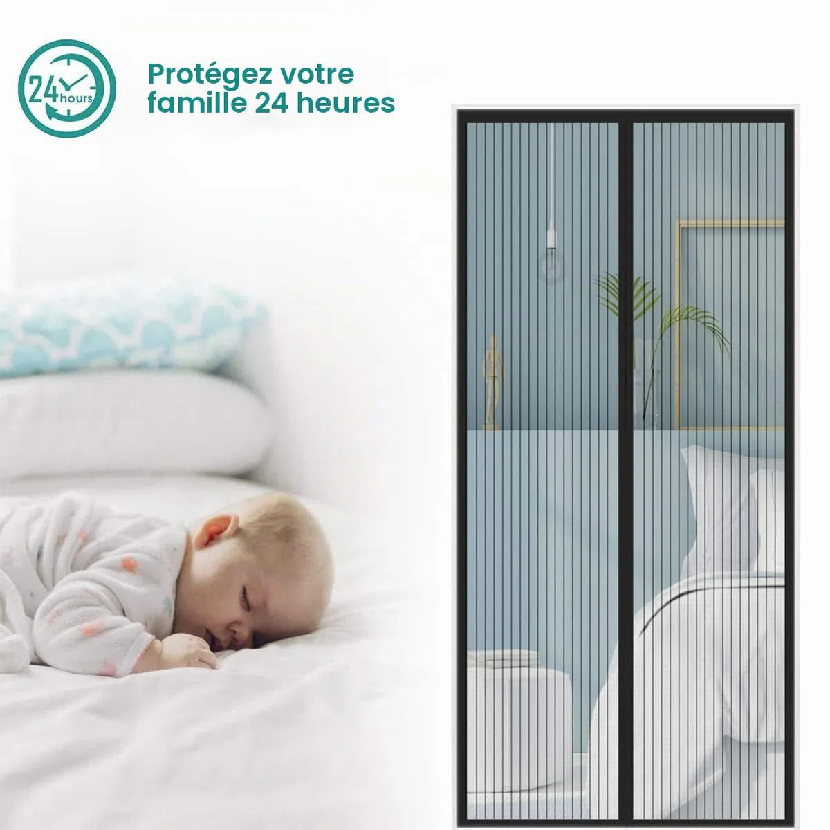 Magnétique Moustiquaire pour Porte, 190x210 cm Rideau de Porte Antimoustique, Noir Moustiquaire Mailles ultra fines pour Couloirs, Portes, Patio, Fermeture Automatique
