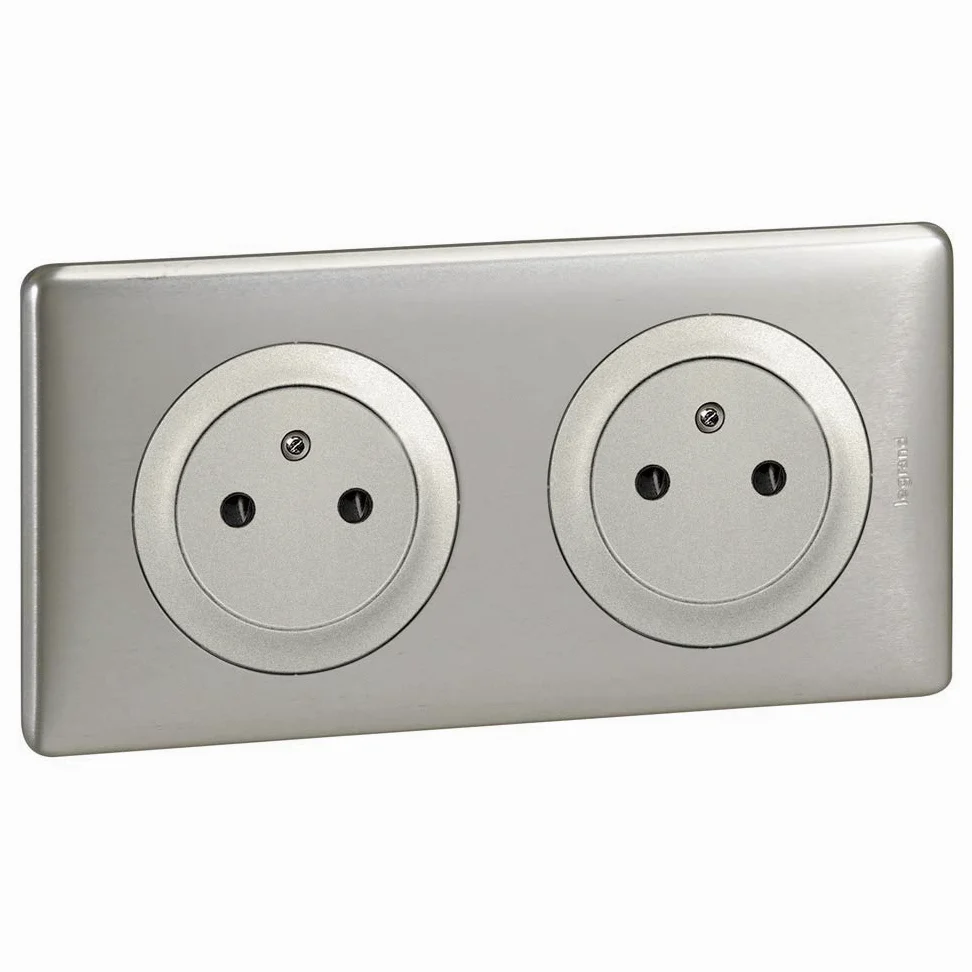 LEGRAND - Prise Electrique Double avec Plaque + Boîte à Encastrer Céliane Surface - Prise Affleurante avec Socle Rétractable - Fabriqué En France - Titane