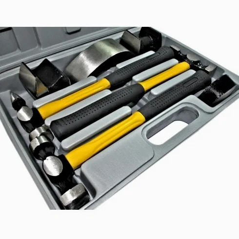 Fast World Shopping - Marteaux et tas pour carrossier - Set de 7 pièces - Carrosserie voiture, camping-car, moto - Avec malette