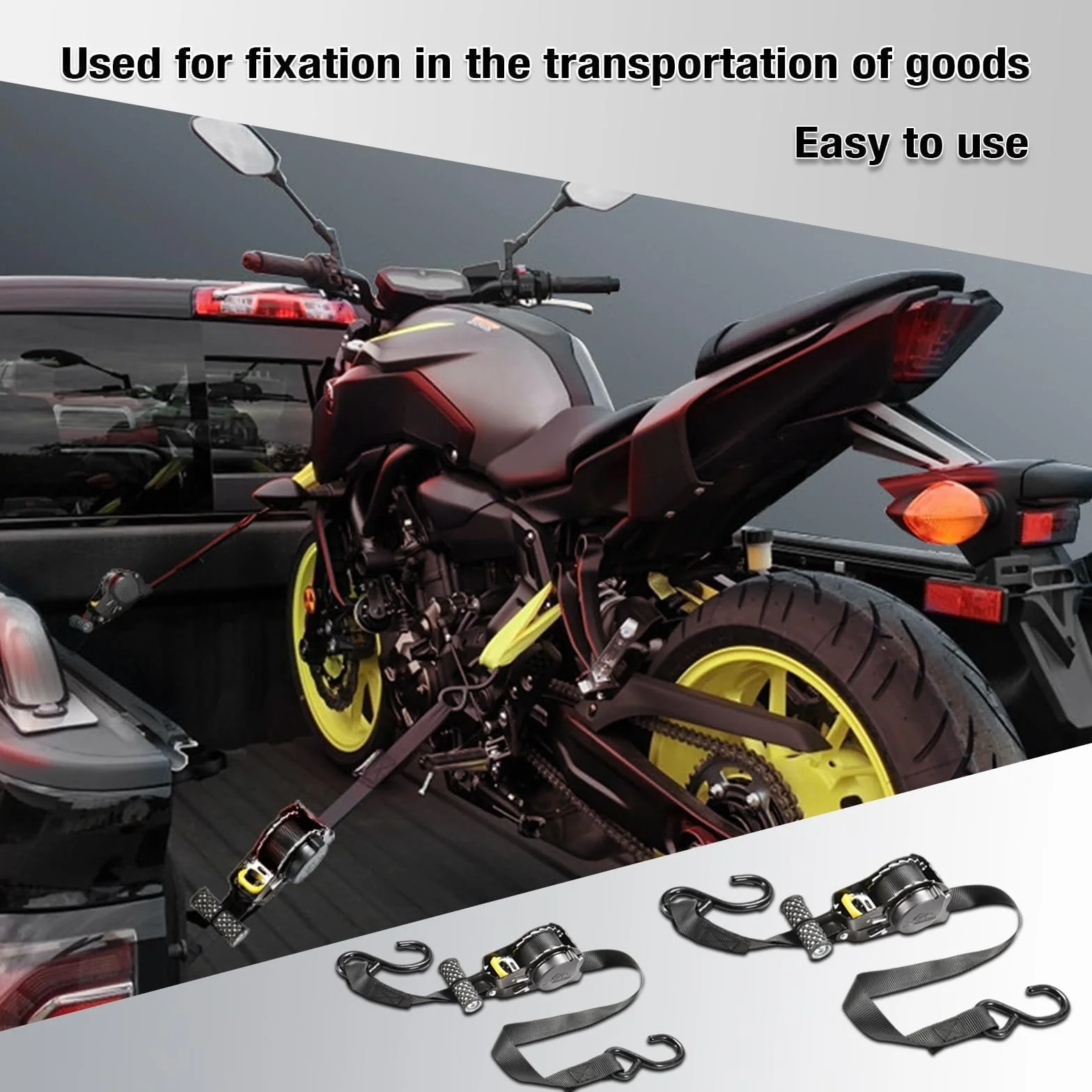 2 Pièces Sangle Arrimage Moto a Cliquet Automatique, Sangle Guidon Voiture Moto, Sangles à Cliquer, Protection Maximale pour Voiture, Camion, Moto