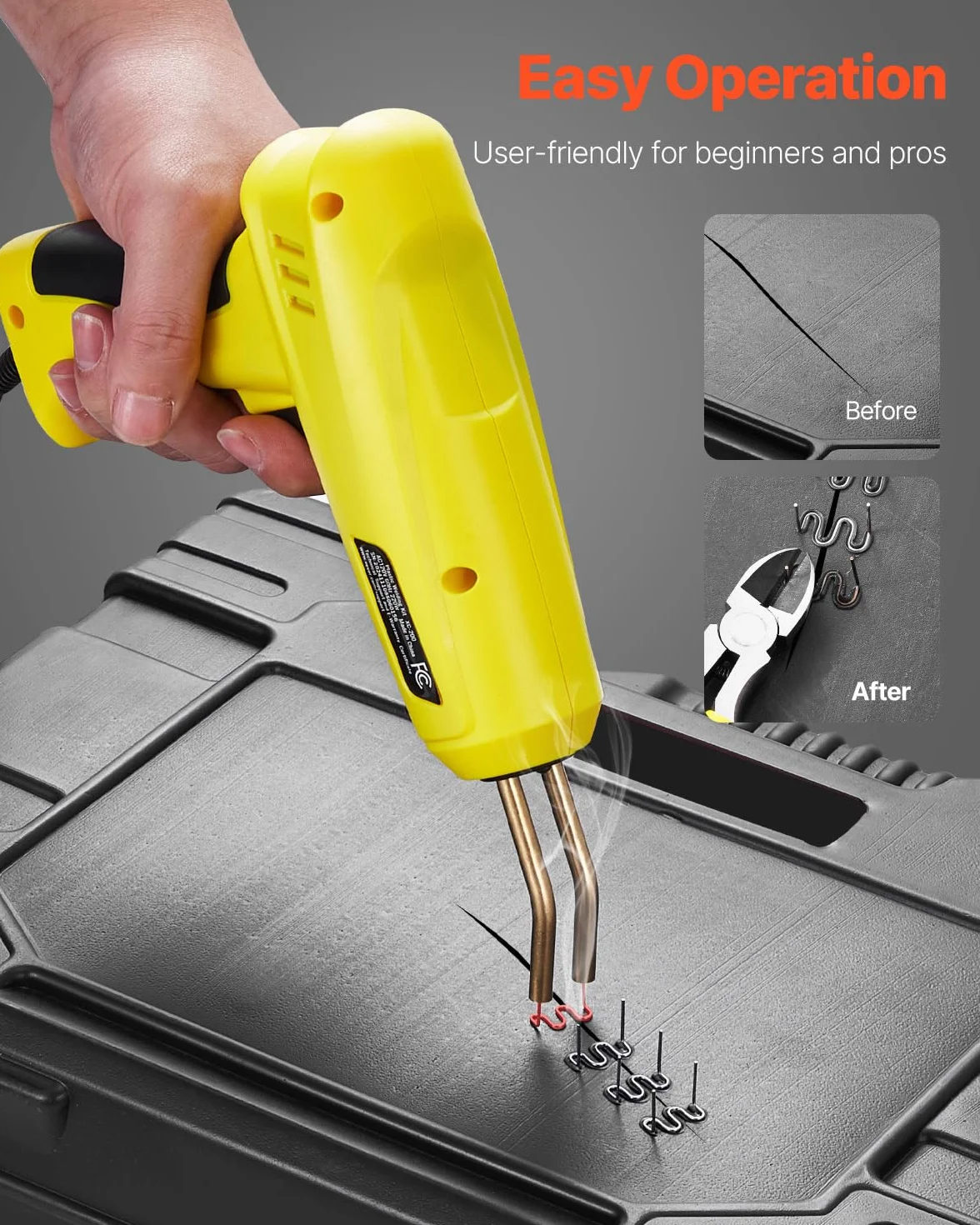 VEVOR Soudure Plastique, 220 W, Pistolet de Soudage Plastique 1200 Agrafes et 76 Tiges de Soudage, Kit Réparation Professionnel Pare-chocs Voiture Lumière LED, pour Kayak, Jouets, Fissure en Plastique
